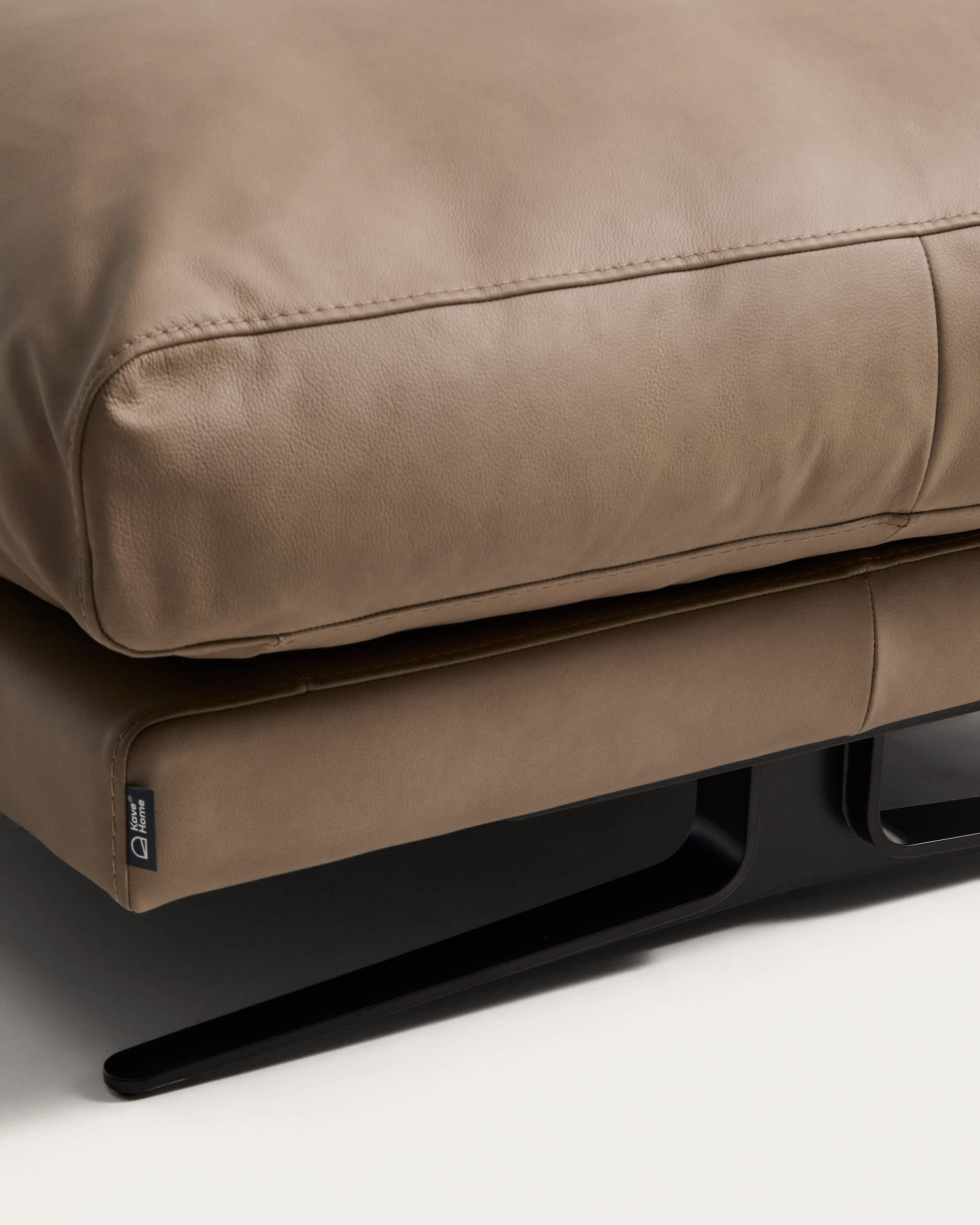 Veliro brown leather footrest with black steel legs 85 x 90 cm FSC Mix Credit