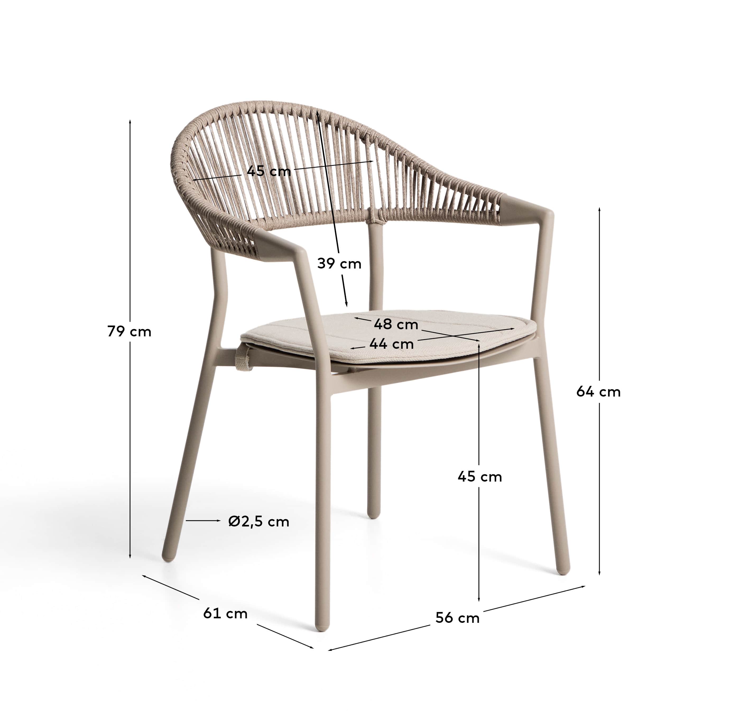 Alimia stackable outdoor chair in taupe aluminium with brown synthetic rope