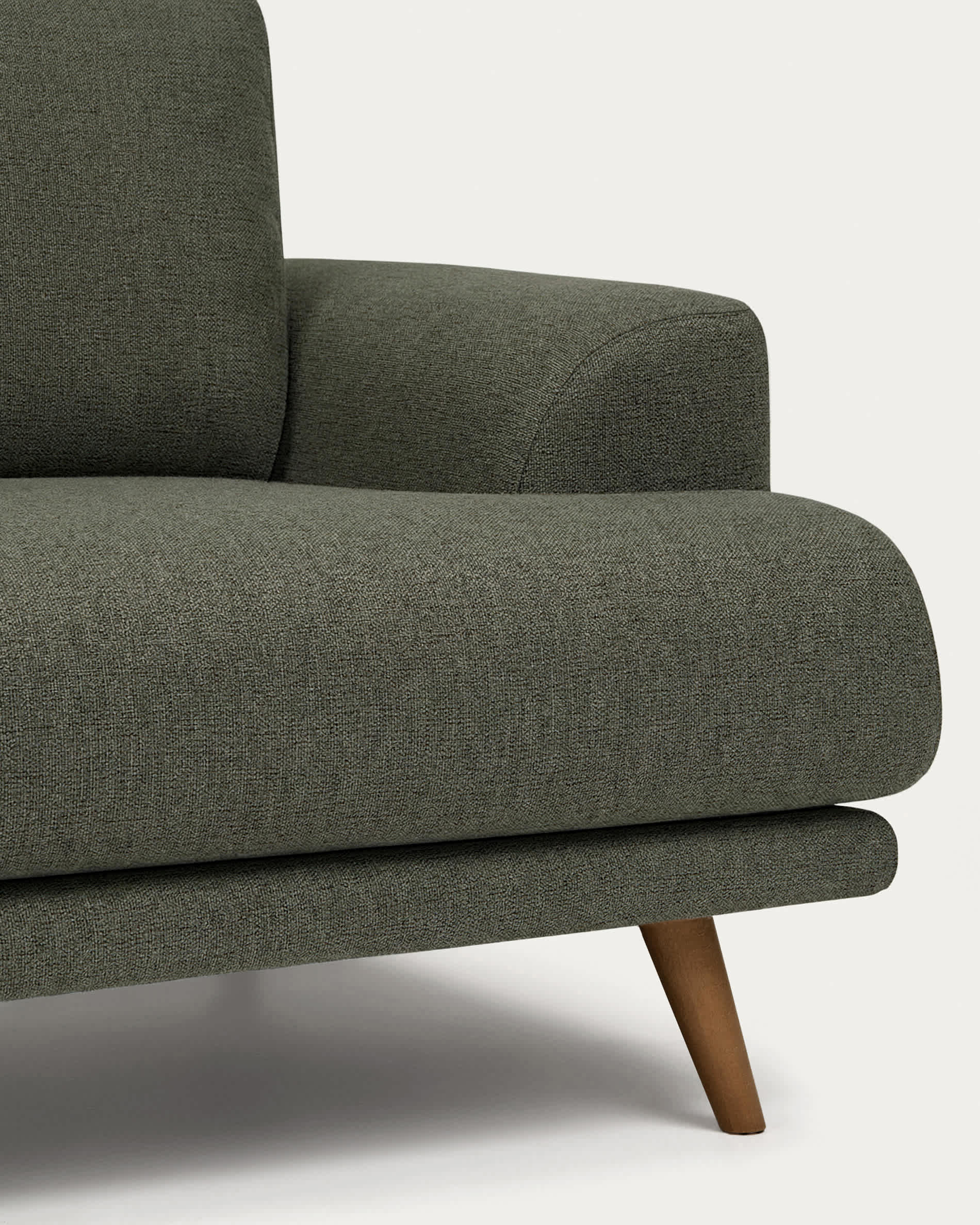 Karin 2-seater sofa in dark green chenille with solid beech wood legs in walnut-tone finish 211 cm