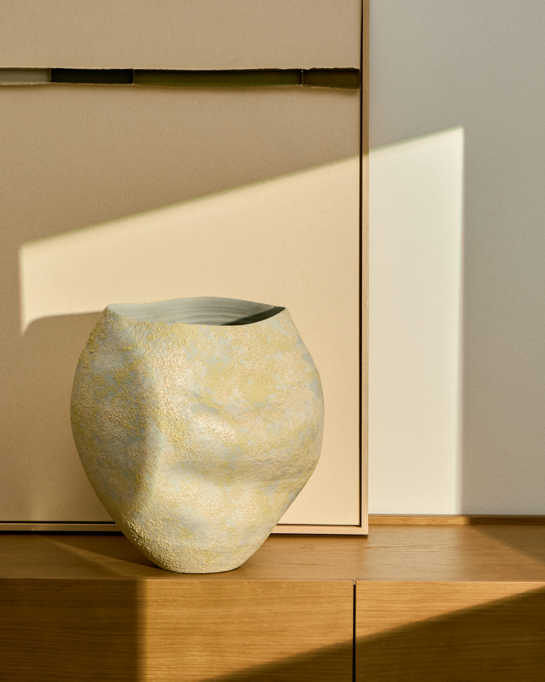 Medira ecru and yellow ceramic vase 35.5cm