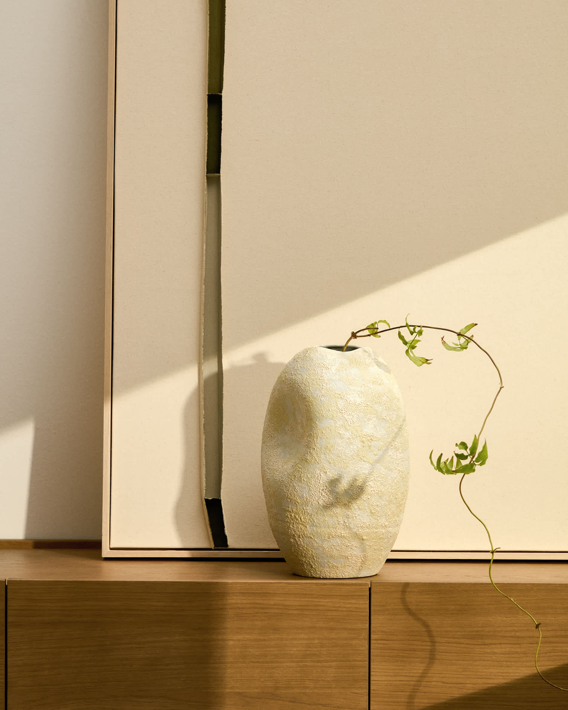 Medira ecru and yellow ceramic vase 32.5cm