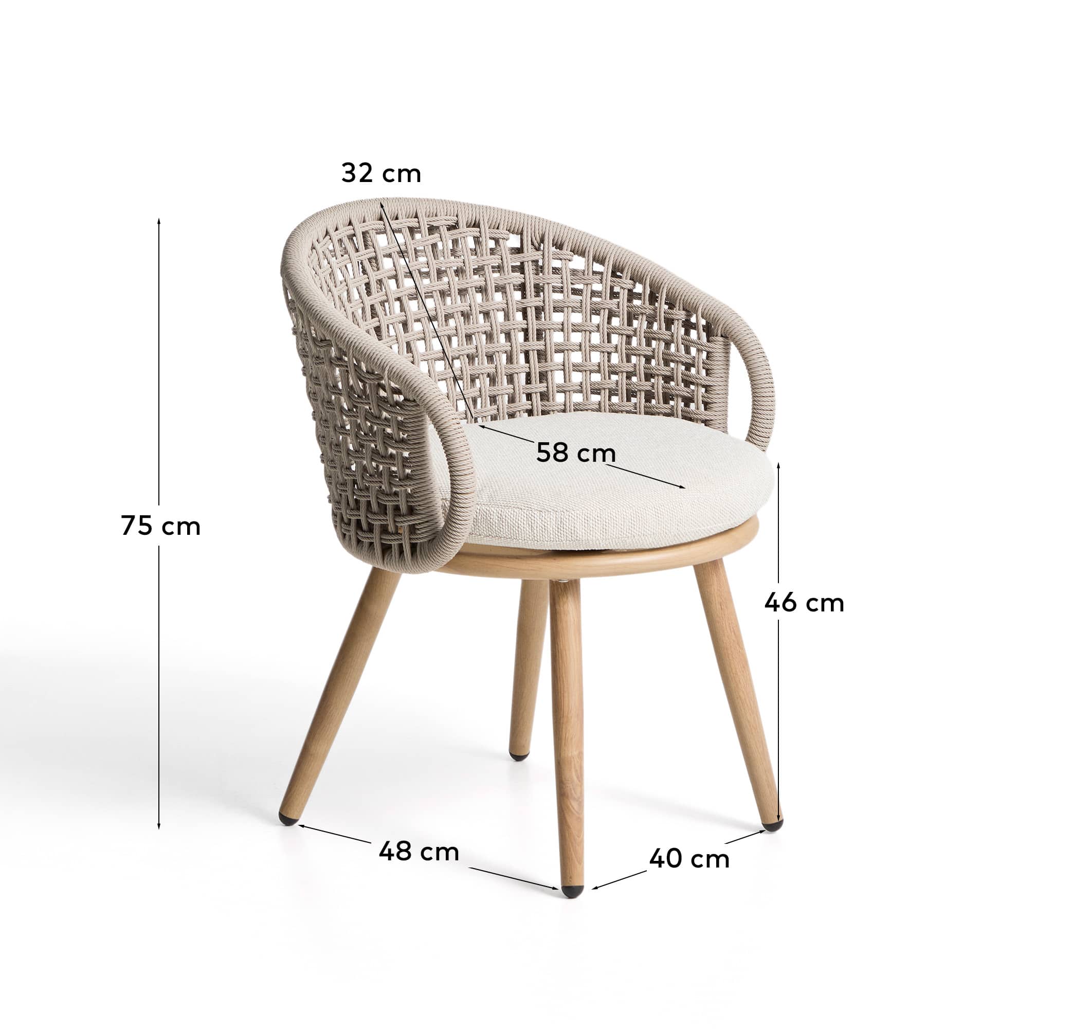 Lidario outdoor chair in wood-effect aluminium and taupe synthetic rope cord