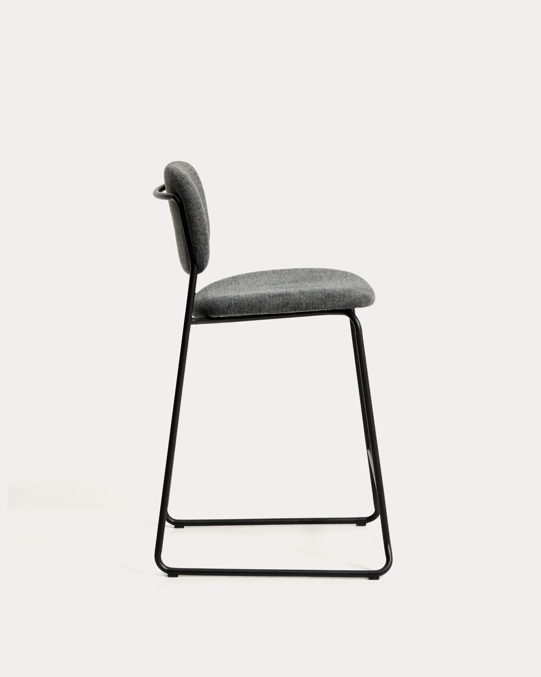 Meli stackable stool in grey chenille with grey metal legs FSC Mix Credit 65cm