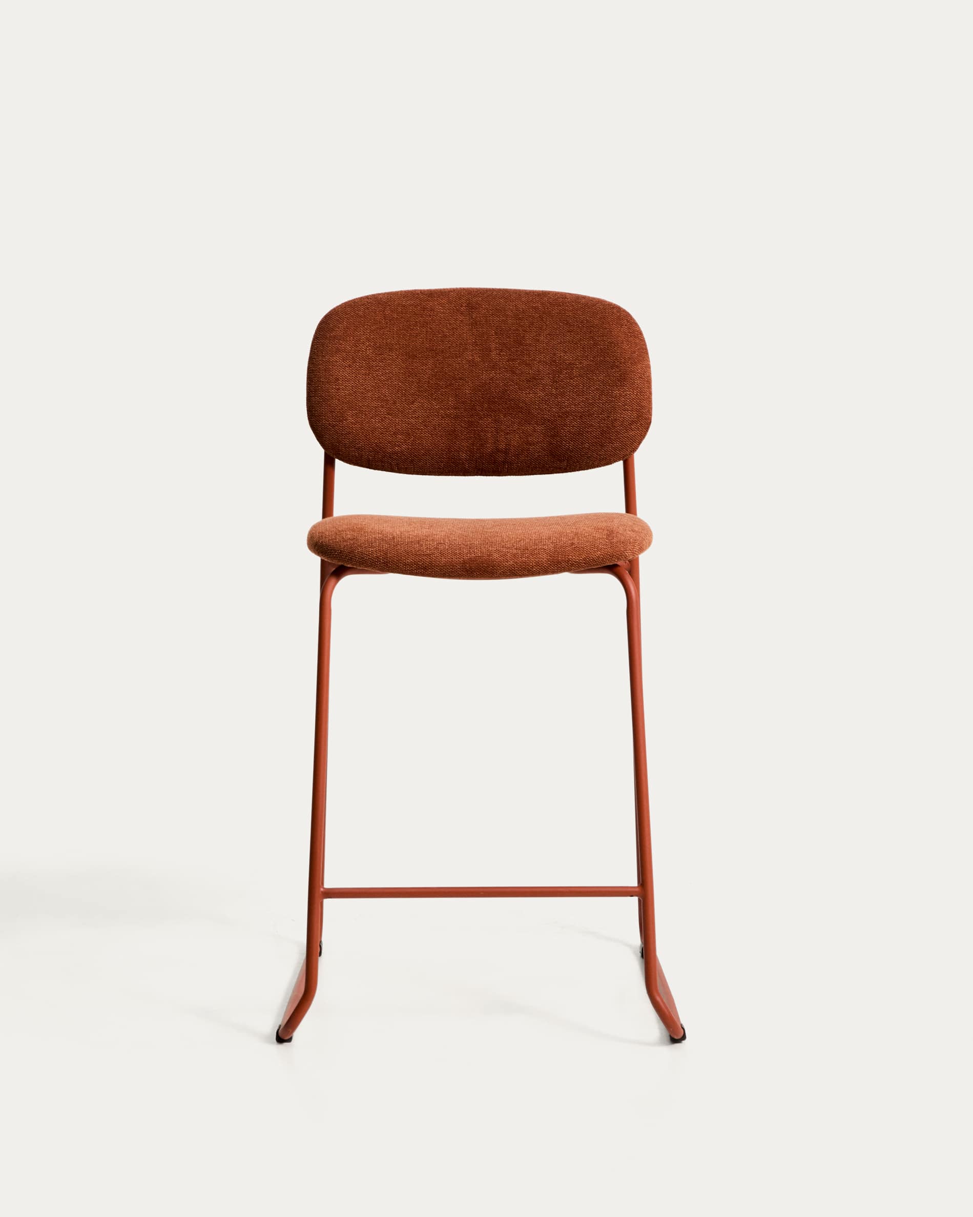 Meli stackable stool in terracotta chenille with terracotta metal legs FSC Mix Credit 65cm