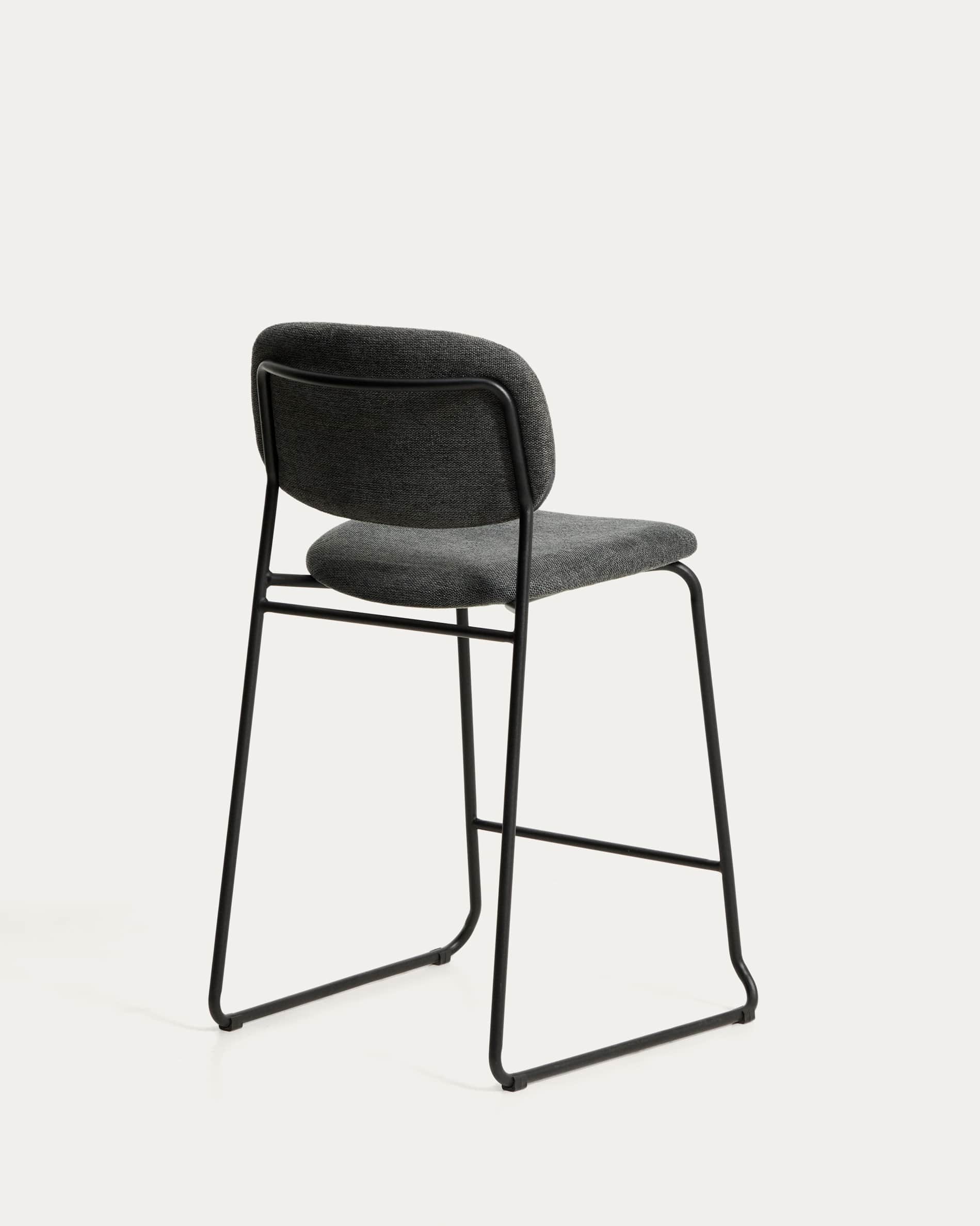 Meli stackable stool in grey chenille with grey metal legs FSC Mix Credit 65cm