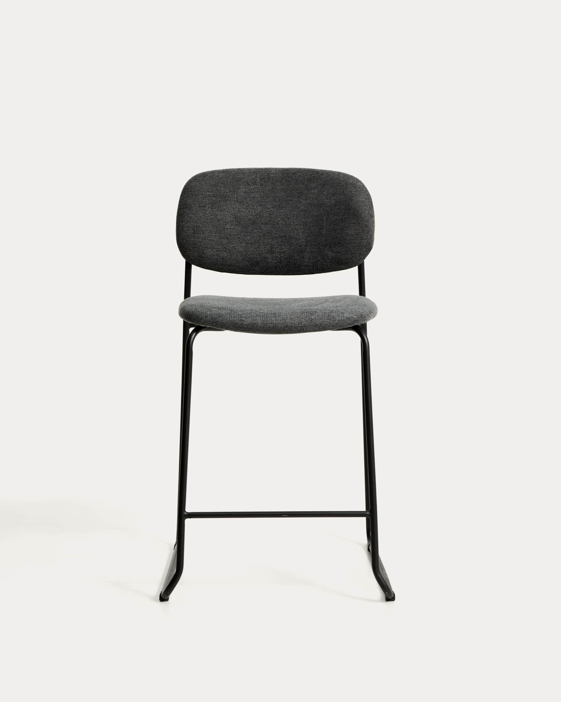 Meli stackable stool in grey chenille with grey metal legs FSC Mix Credit 65cm