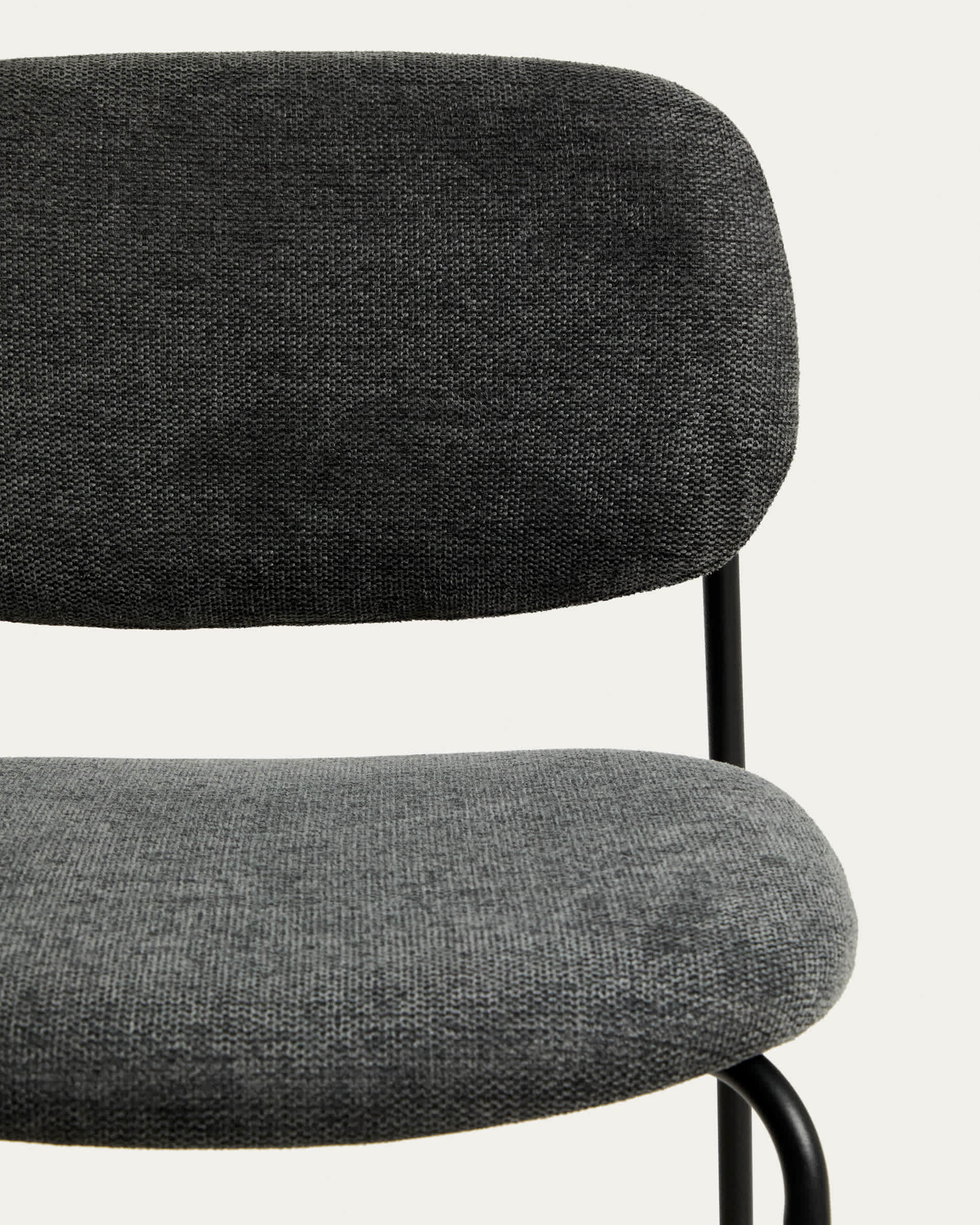 Meli stackable stool in grey chenille with grey metal legs FSC Mix Credit 65cm