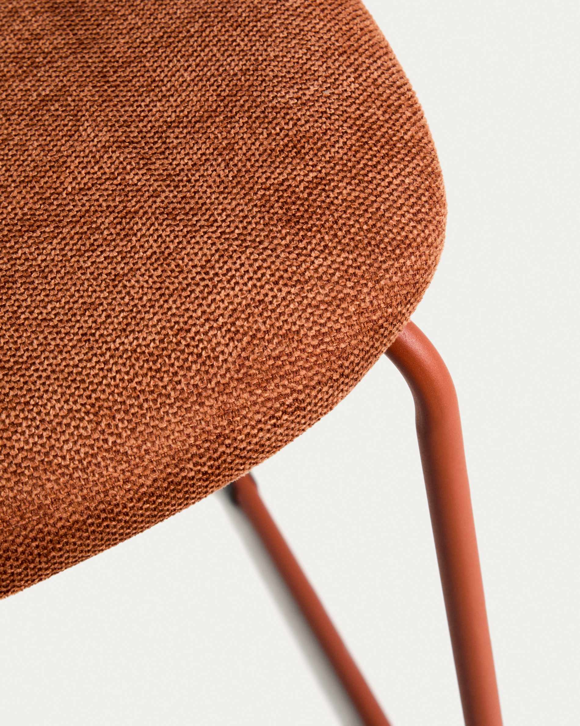 Meli stackable stool in terracotta chenille with terracotta metal legs FSC Mix Credit 65cm