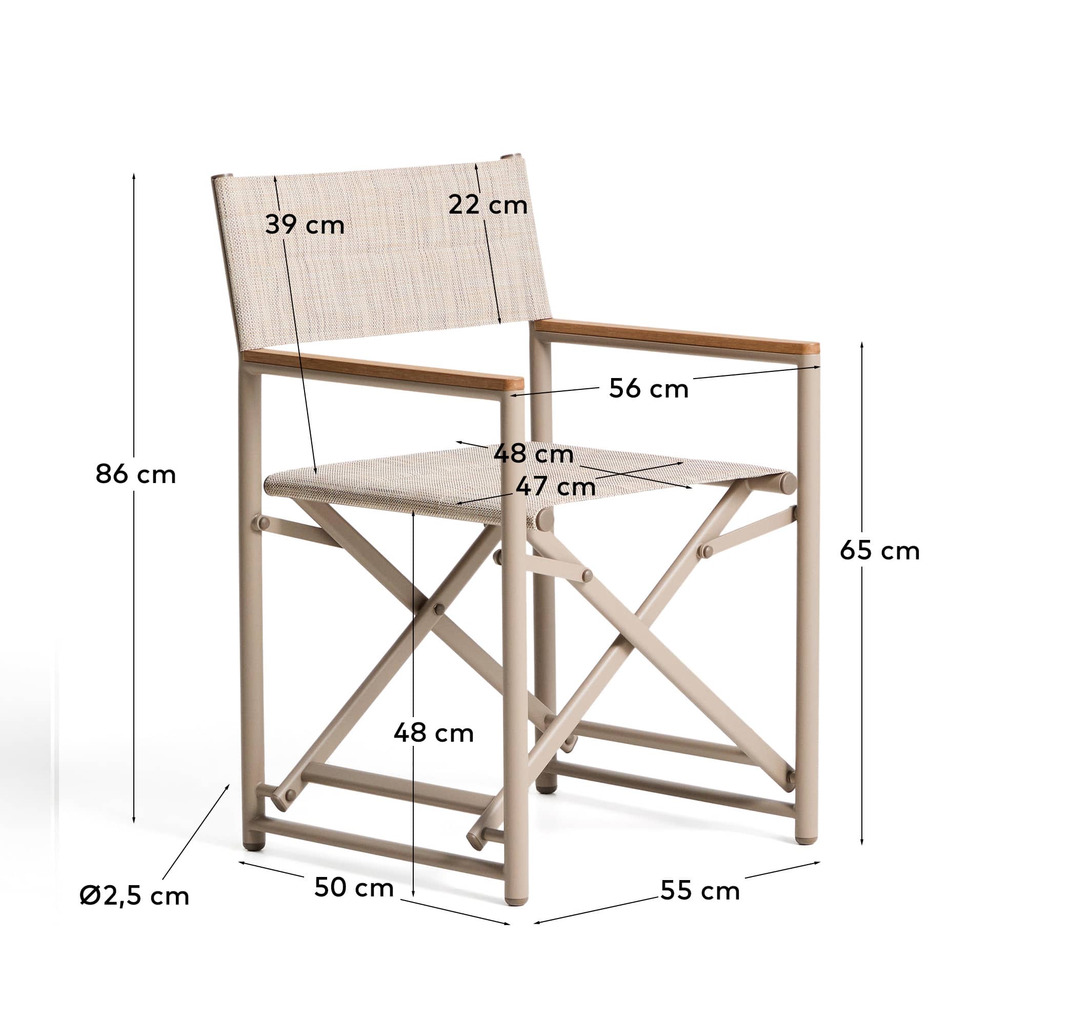 Tisno outdoor folding chair in ecru aluminium and ecru texteline