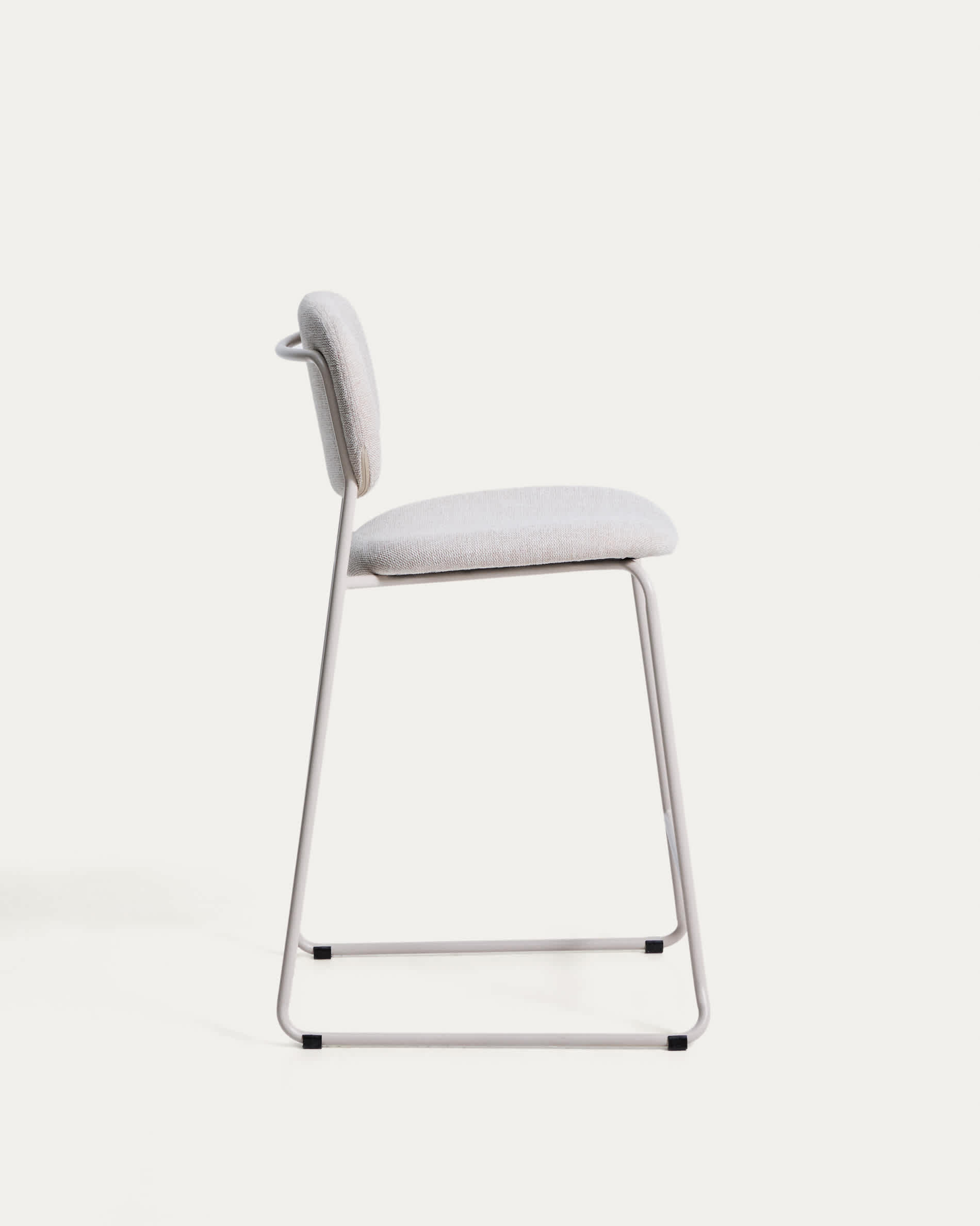 Meli stackable stool in beige chenille with beige metal legs FSC Mix Credit 65cm