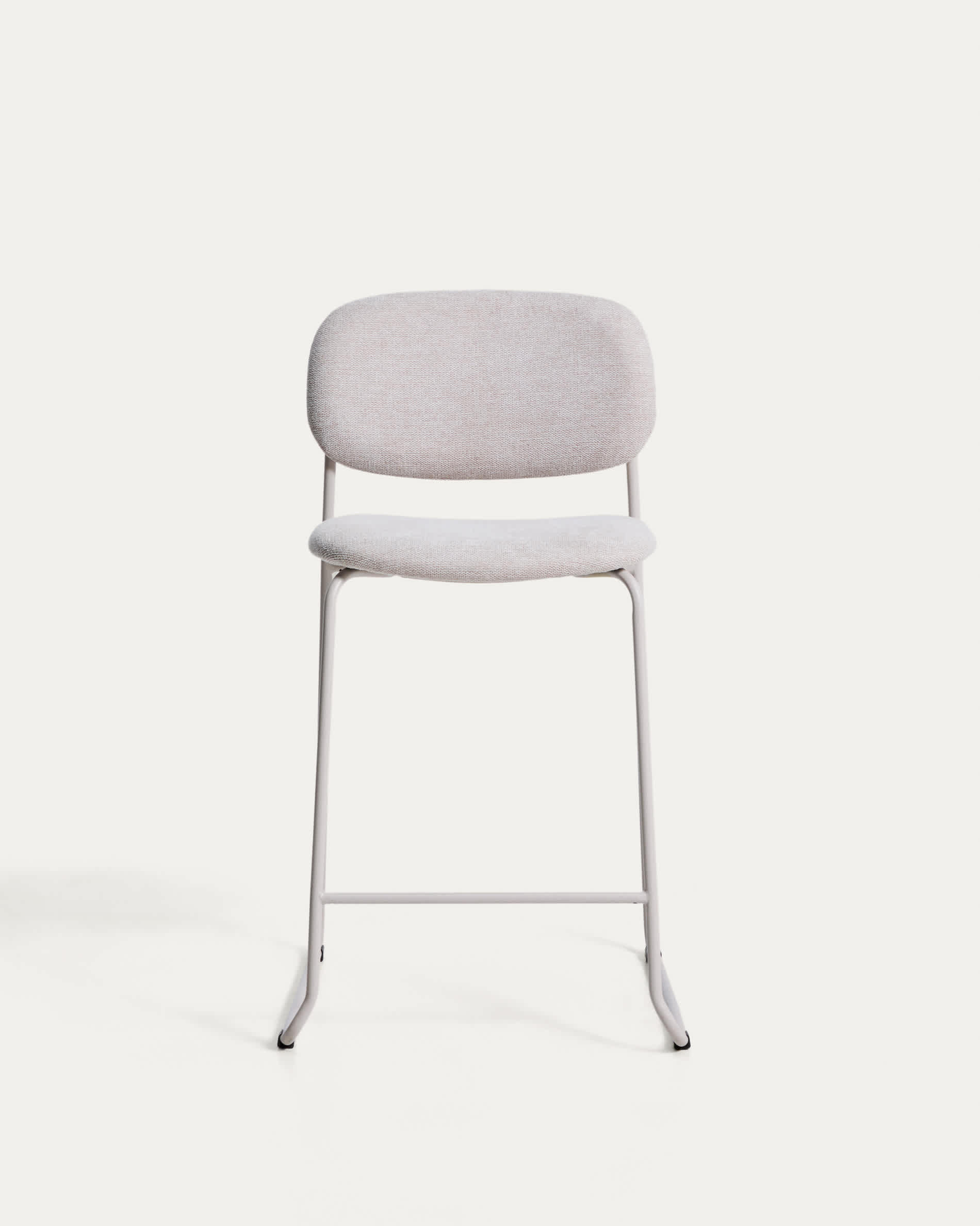 Meli stackable stool in beige chenille with beige metal legs FSC Mix Credit 65cm