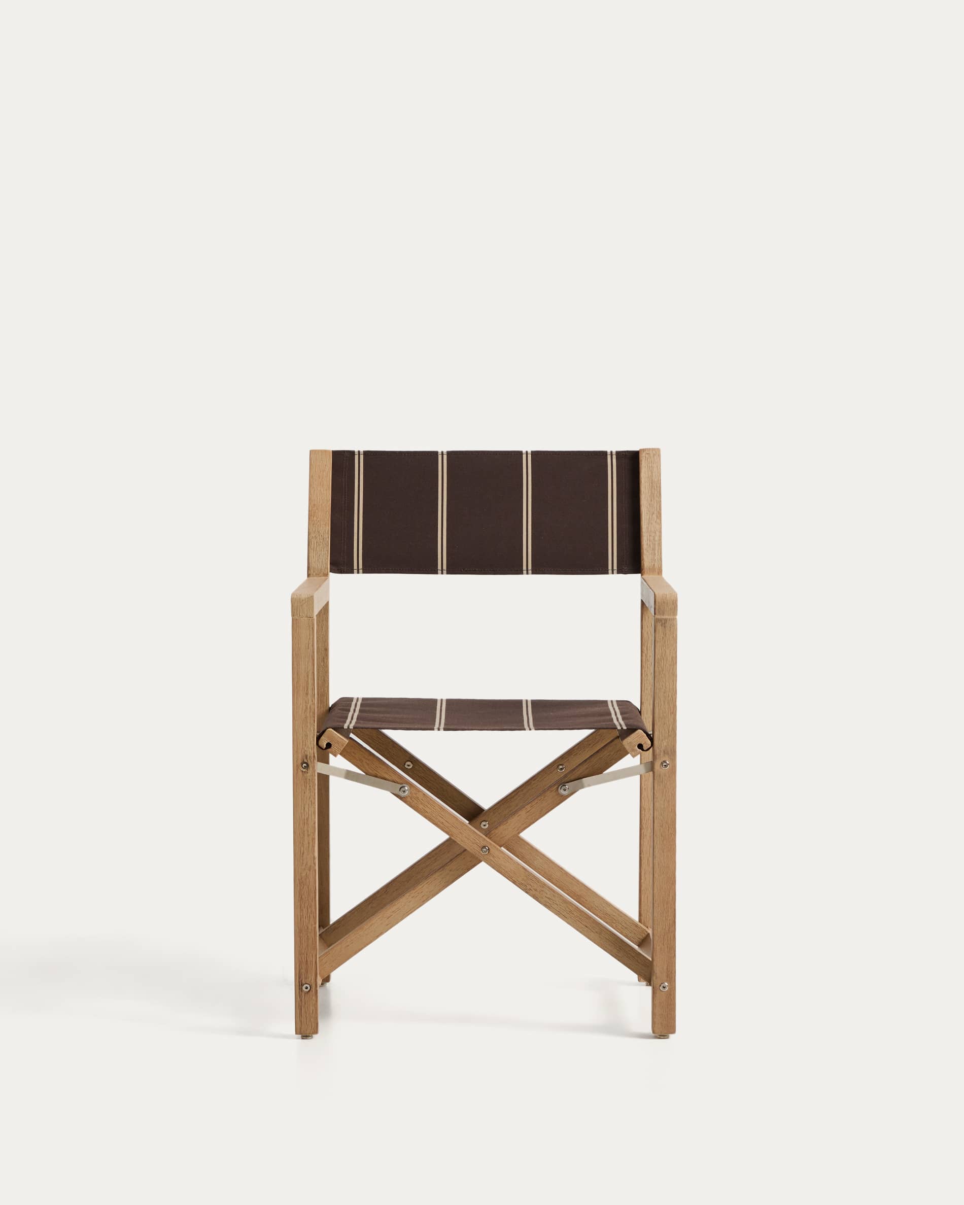 Vilara brown and beige striped outdoor folding chair made of FSC 100% solid acacia wood