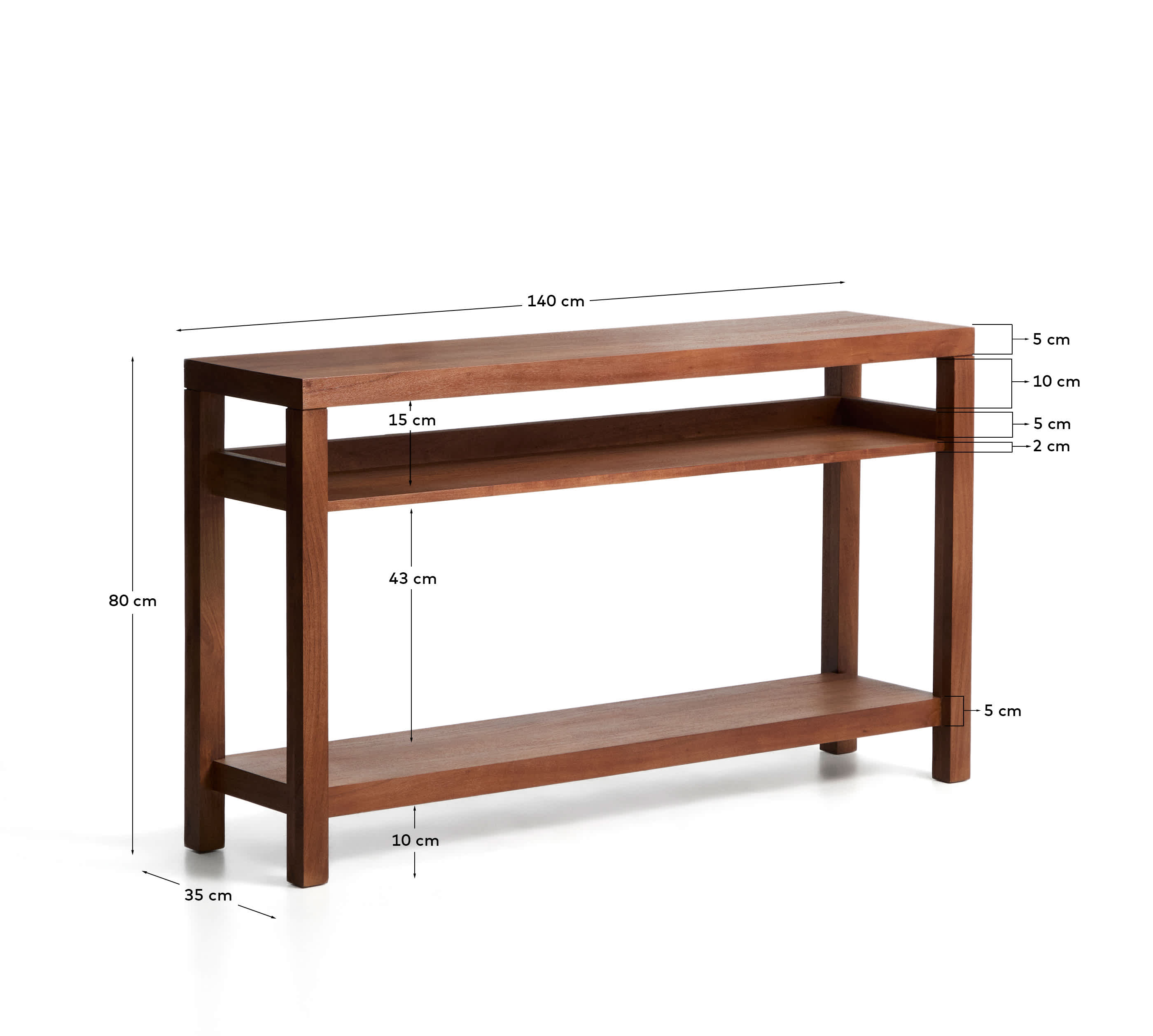 Norani console table in solid acacia wood and acacia veneer 140 x 80 cm
