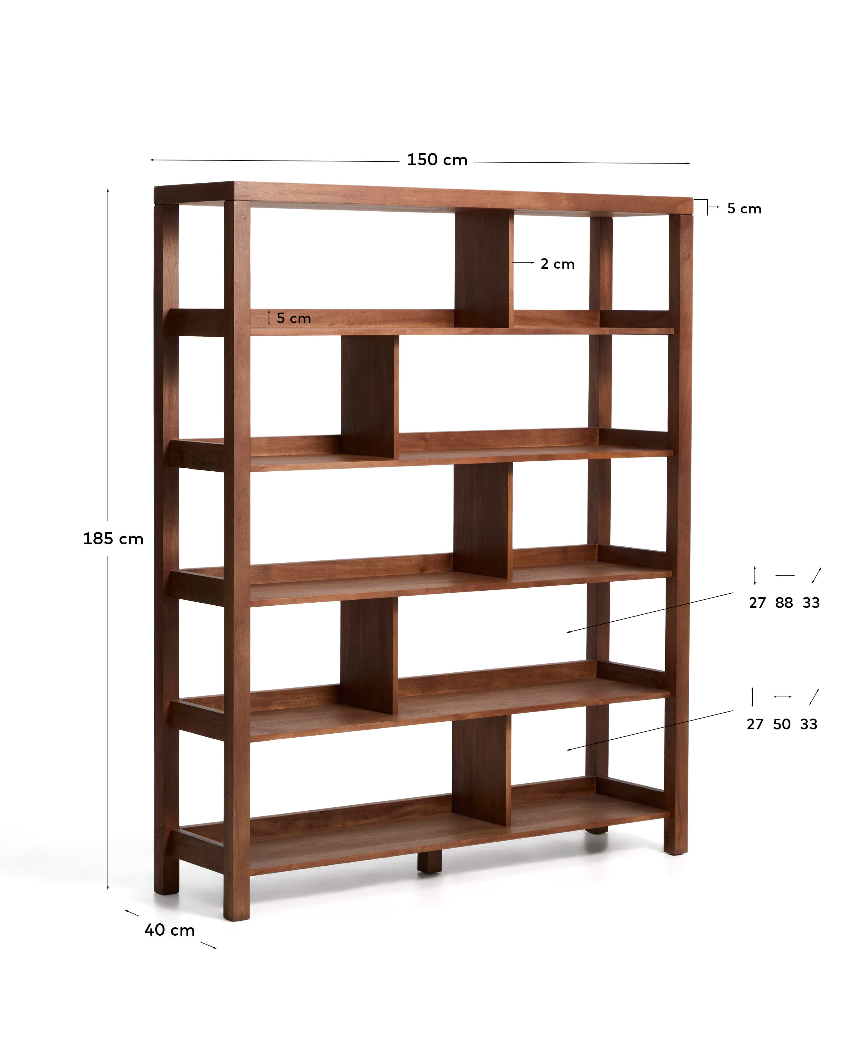 Norani shelving unit in solid acacia wood and acacia veneer 150 x 185 cm