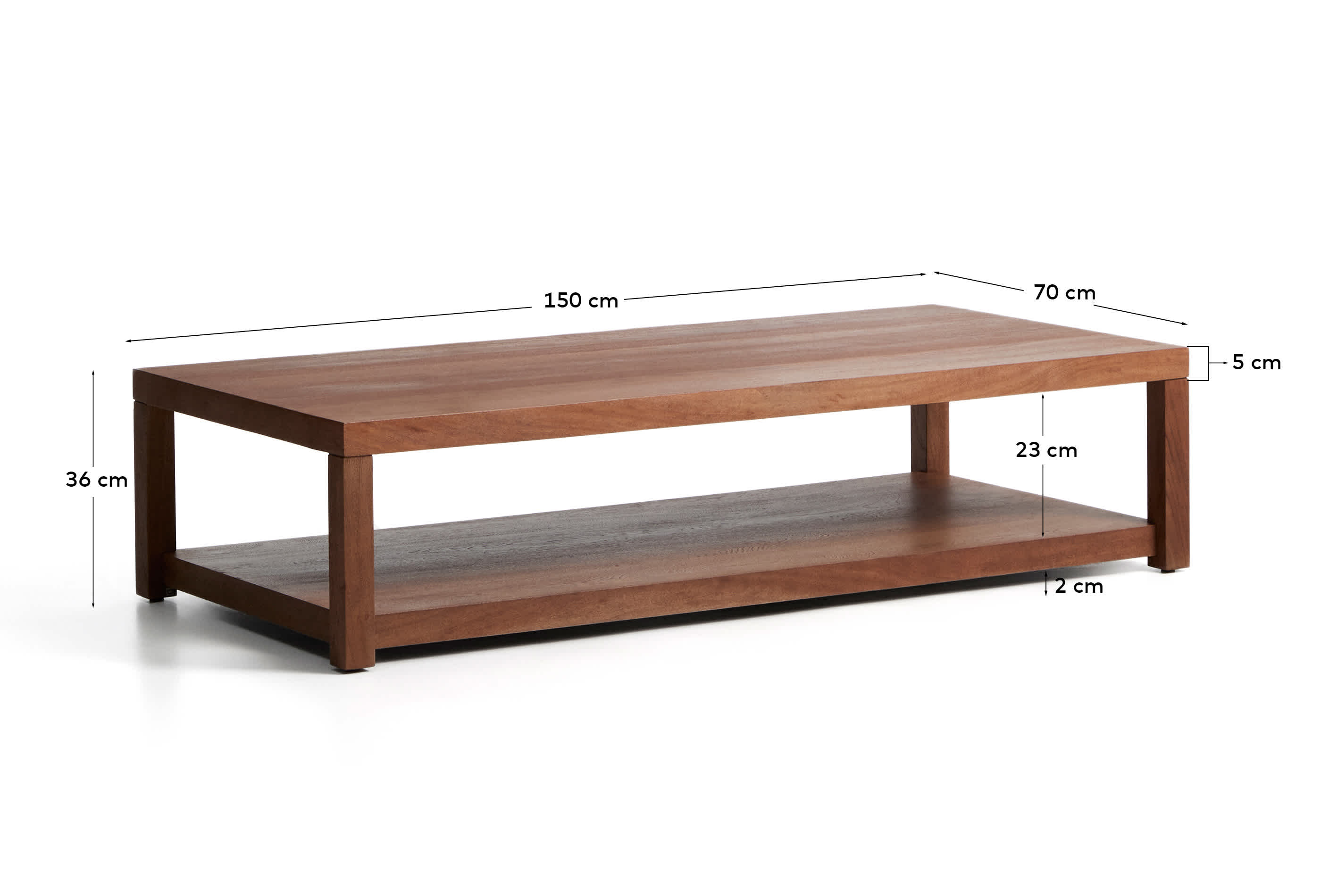 Norani coffee table in solid acacia wood and acacia veneer 150 x 70 cm
