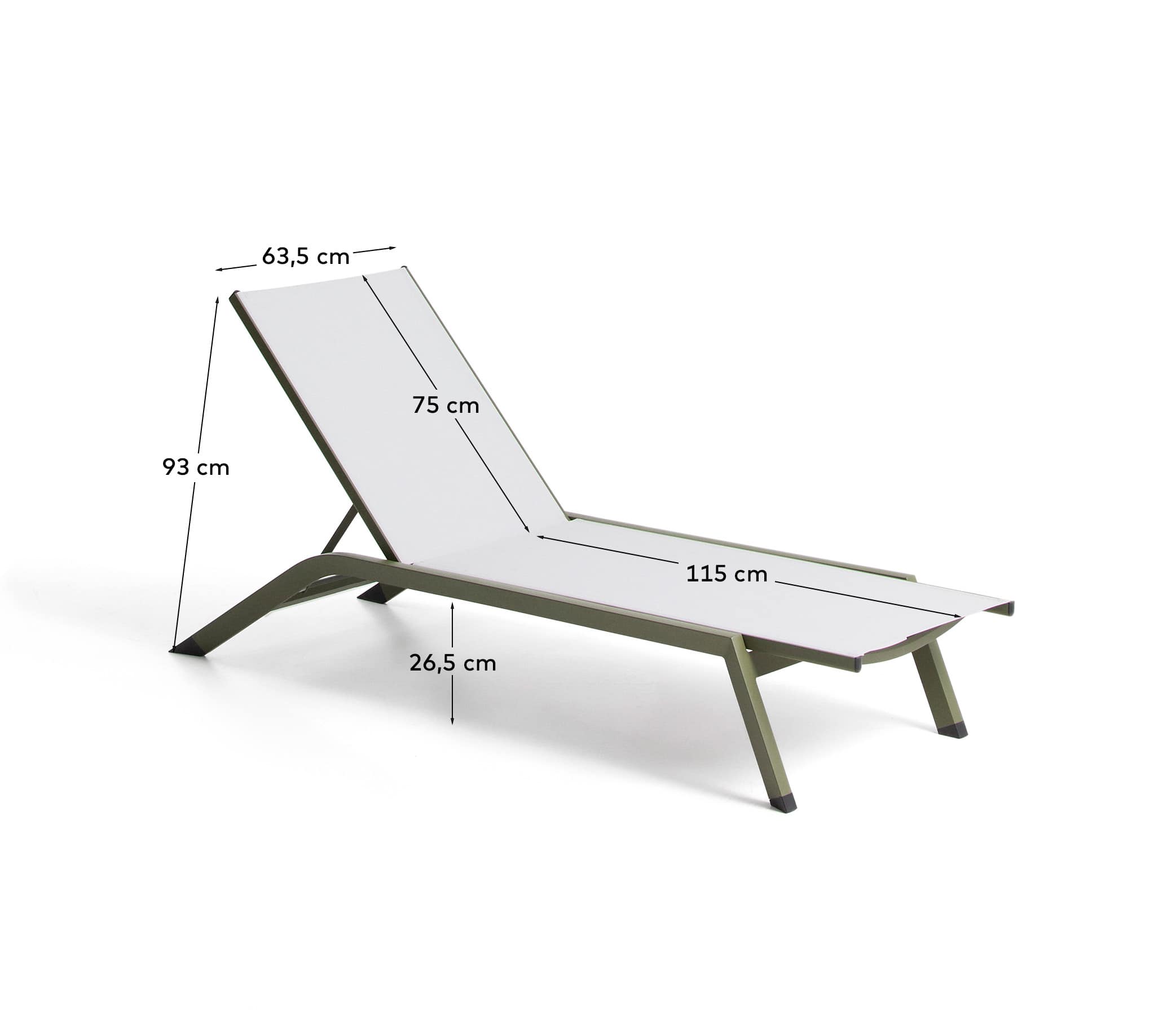 Stackable Capraia sun lounger in green aluminium with beige texteline
