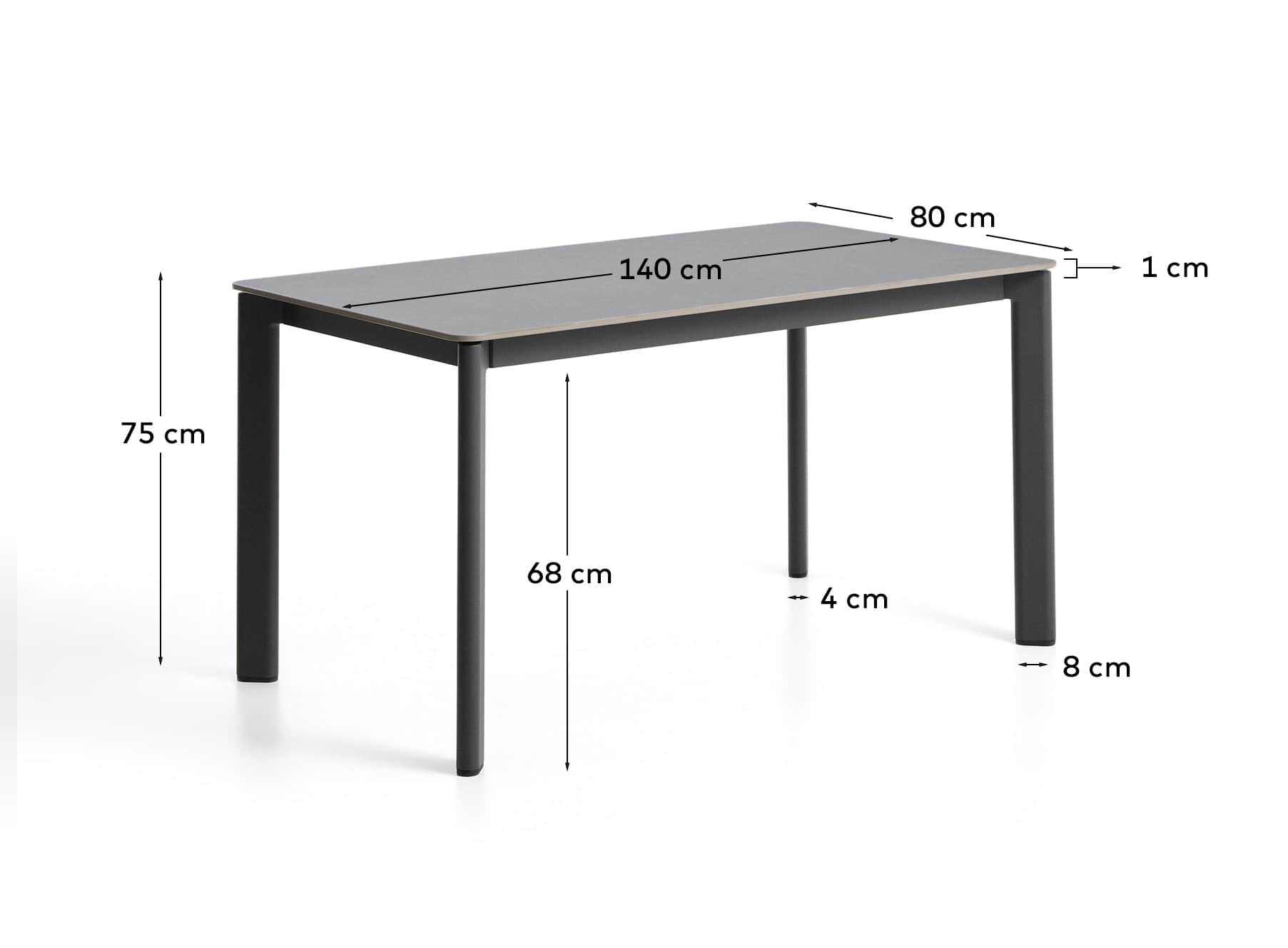 Anafi table in sintered stone and graphite aluminium 140 x 80 cm