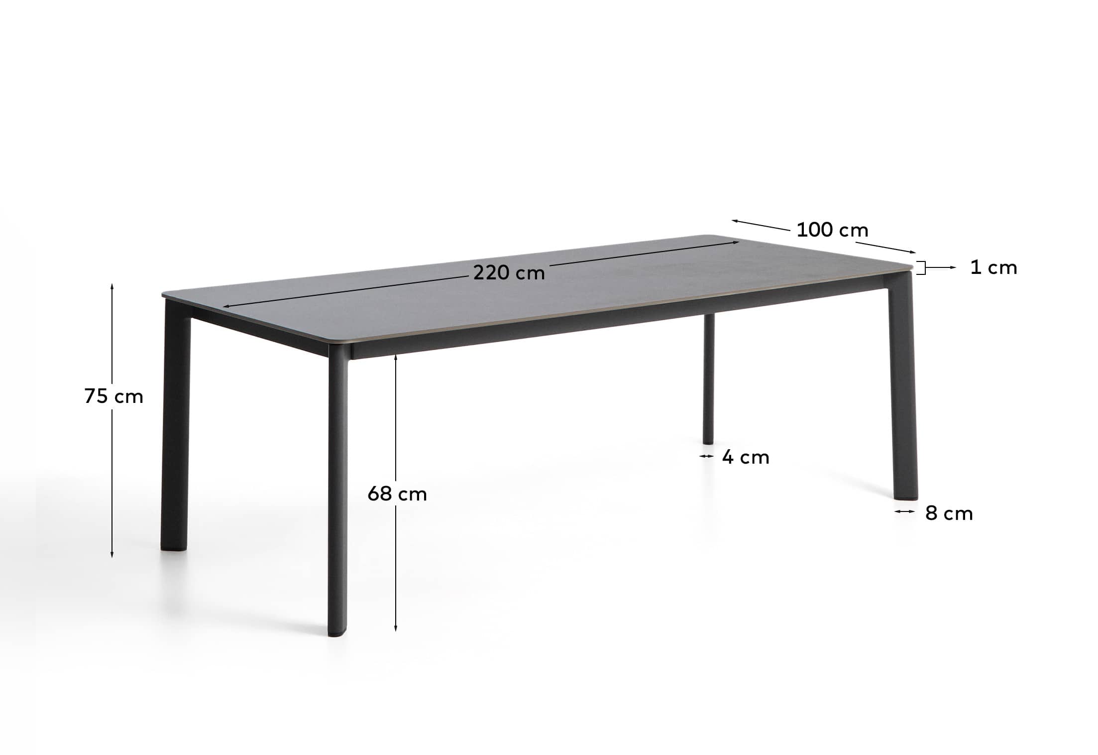 Anafi table in sintered stone and graphite aluminium 220 x 100 cm