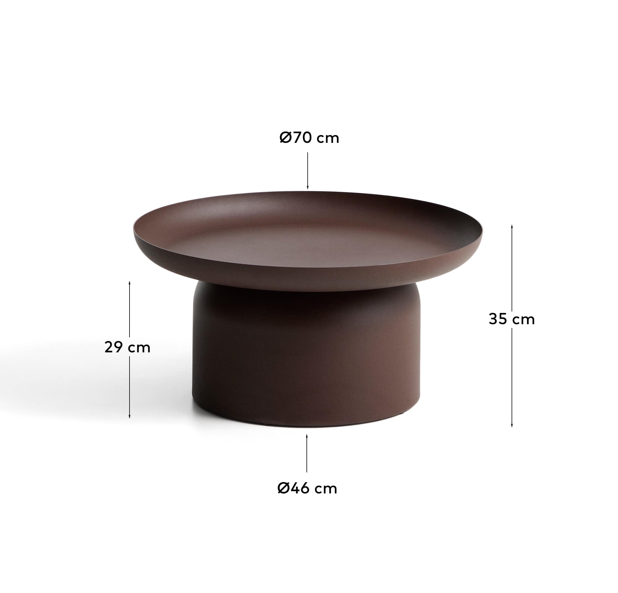 Arcola coffee table in brown aluminium Ø70cm