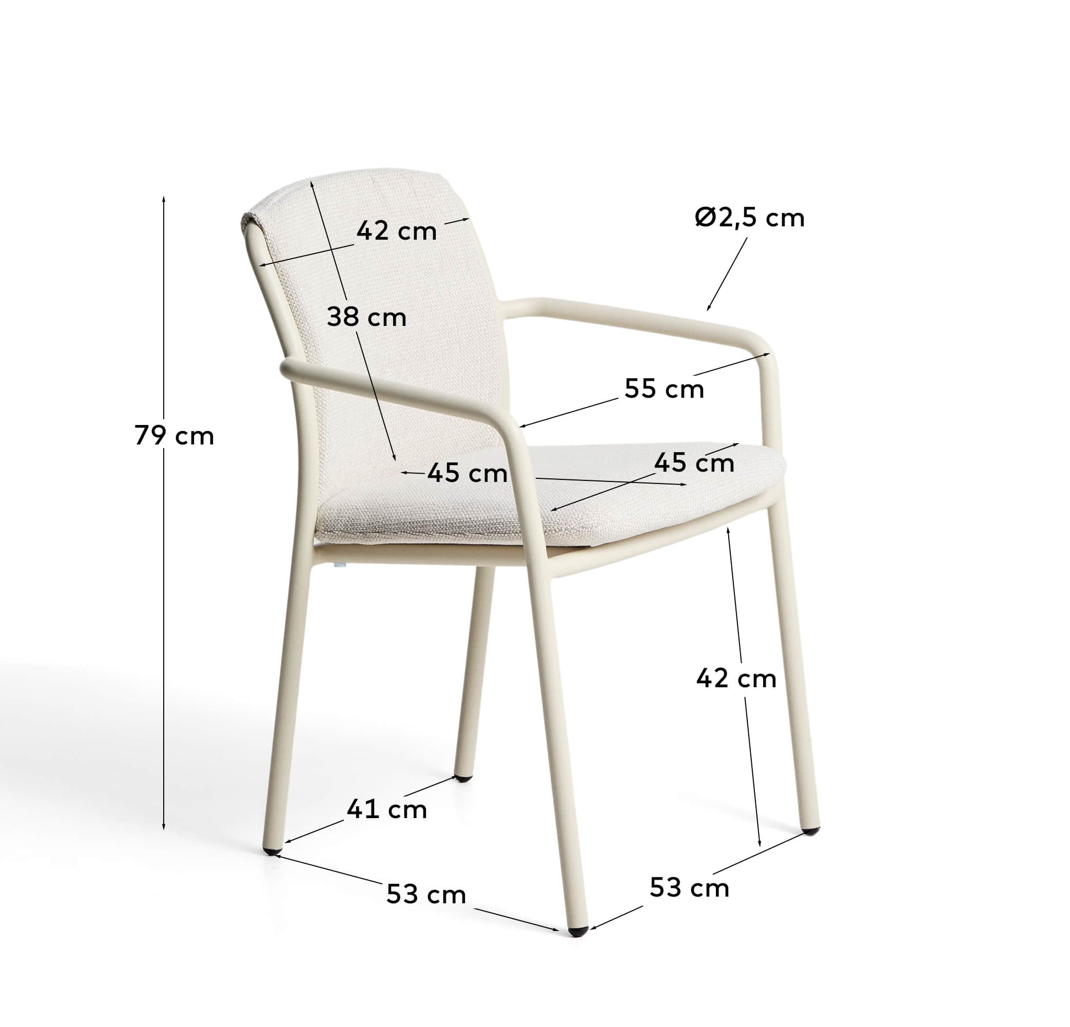 Linosa stackable outdoor chair in ecru aluminium with beige cushion