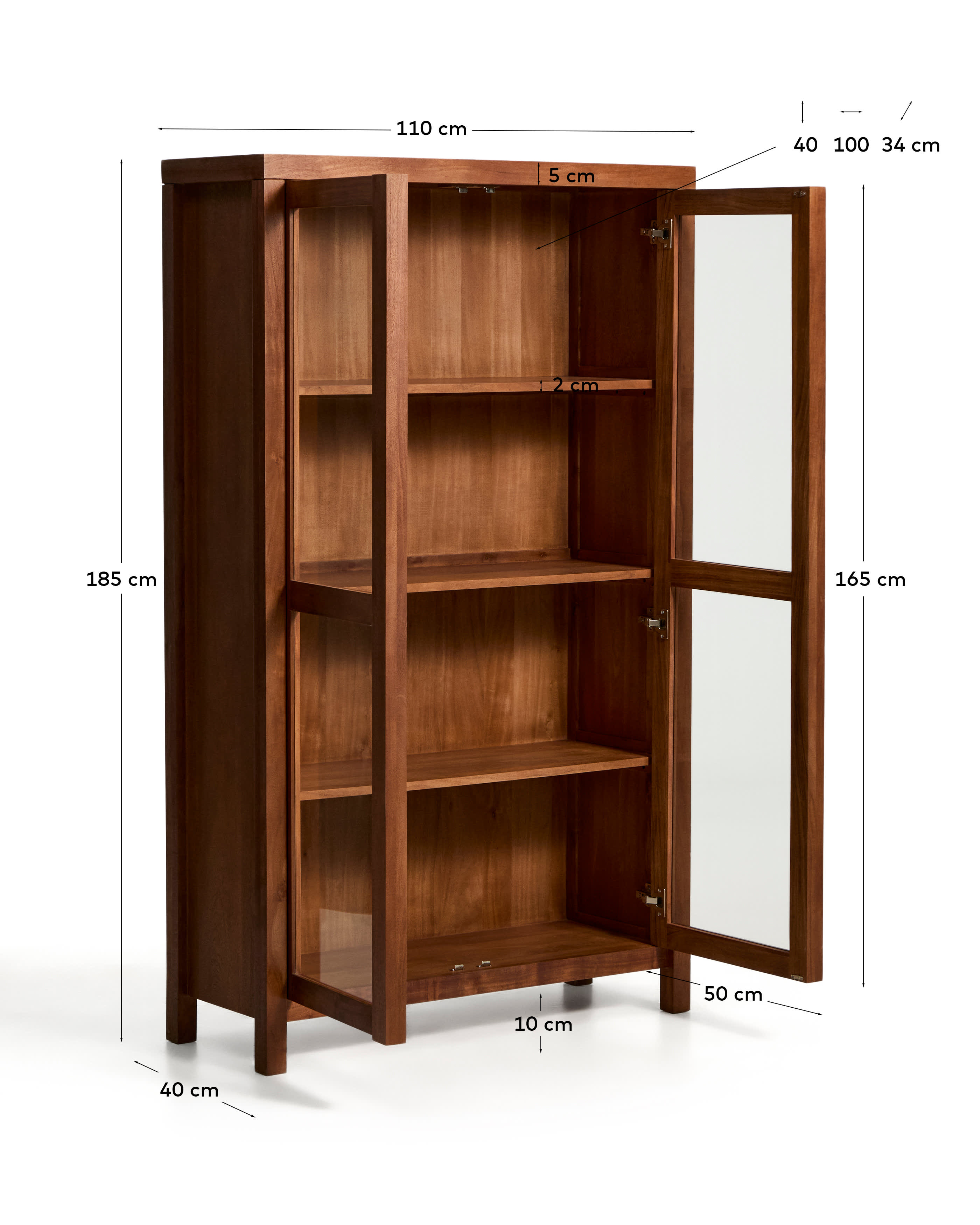 Norani display cabinet in solid acacia wood and acacia veneer 110 x 185 cm