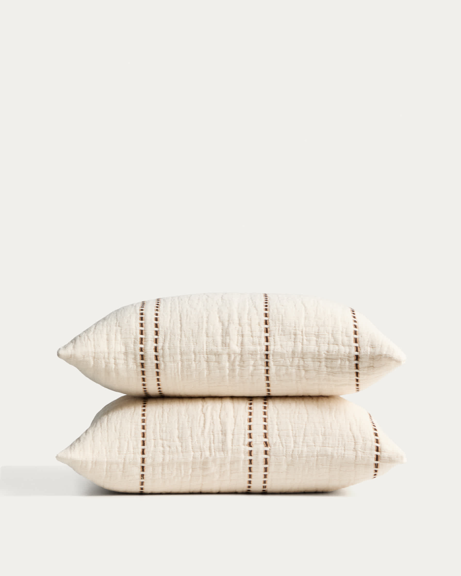 Siloda set of 2 beige striped double-gauze cotton cushion covers 50 x 50cm