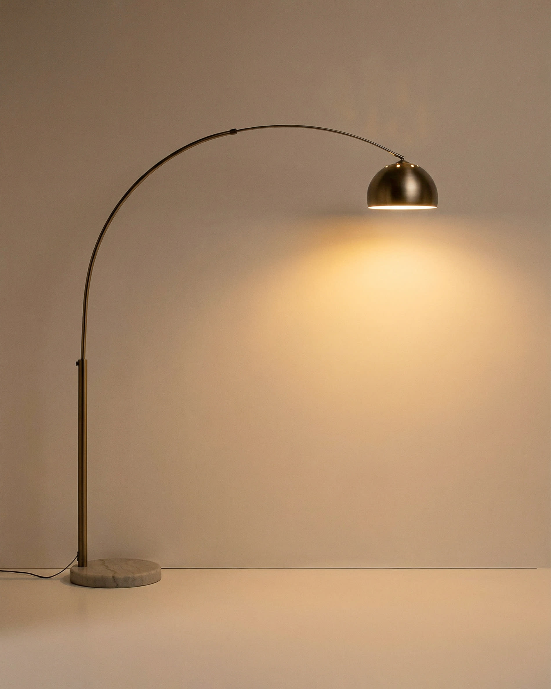 Madali floor lamp in steel with brushed silver finish and white marble