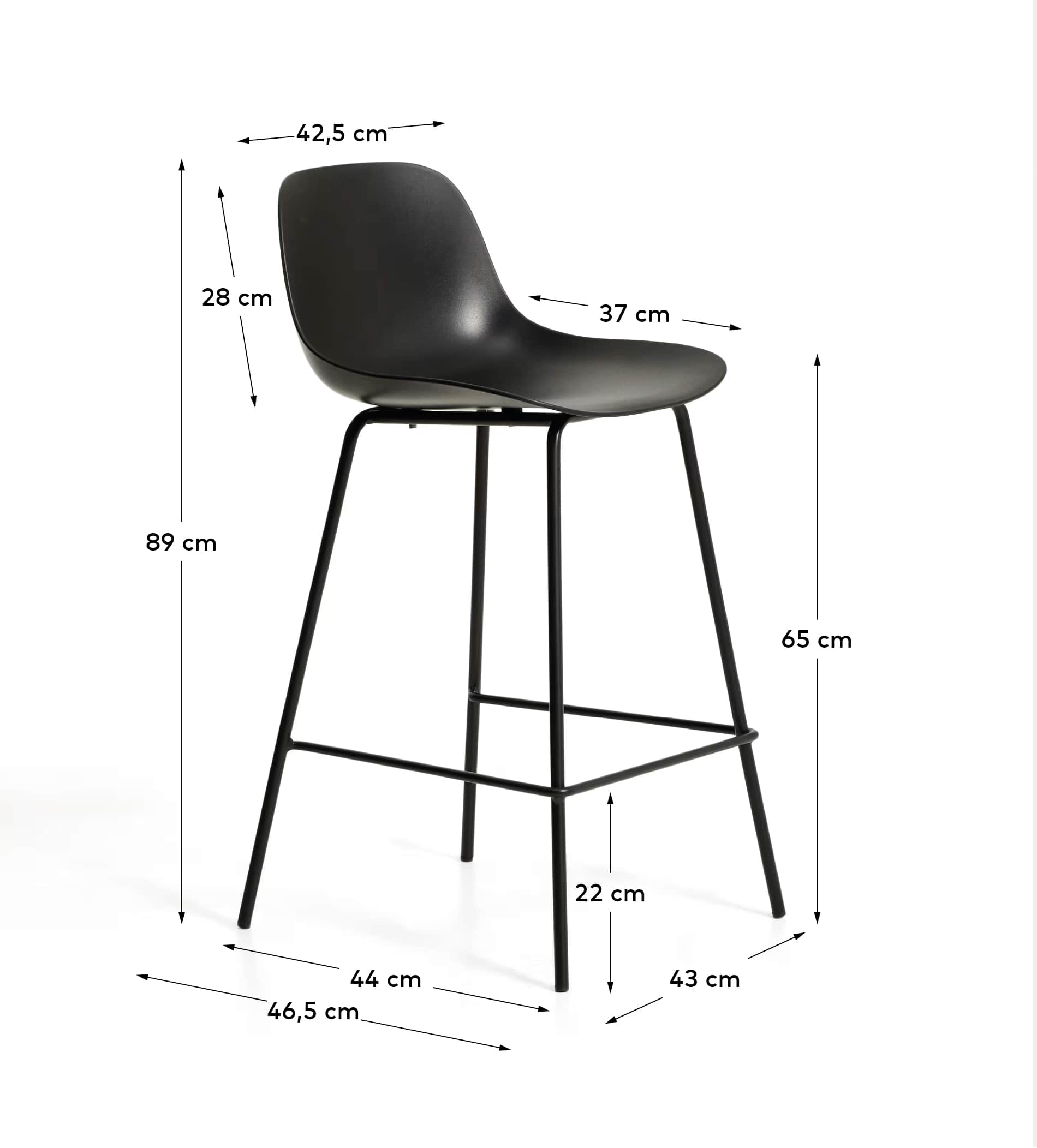 Altea black stool with black finish steel legs 65cm