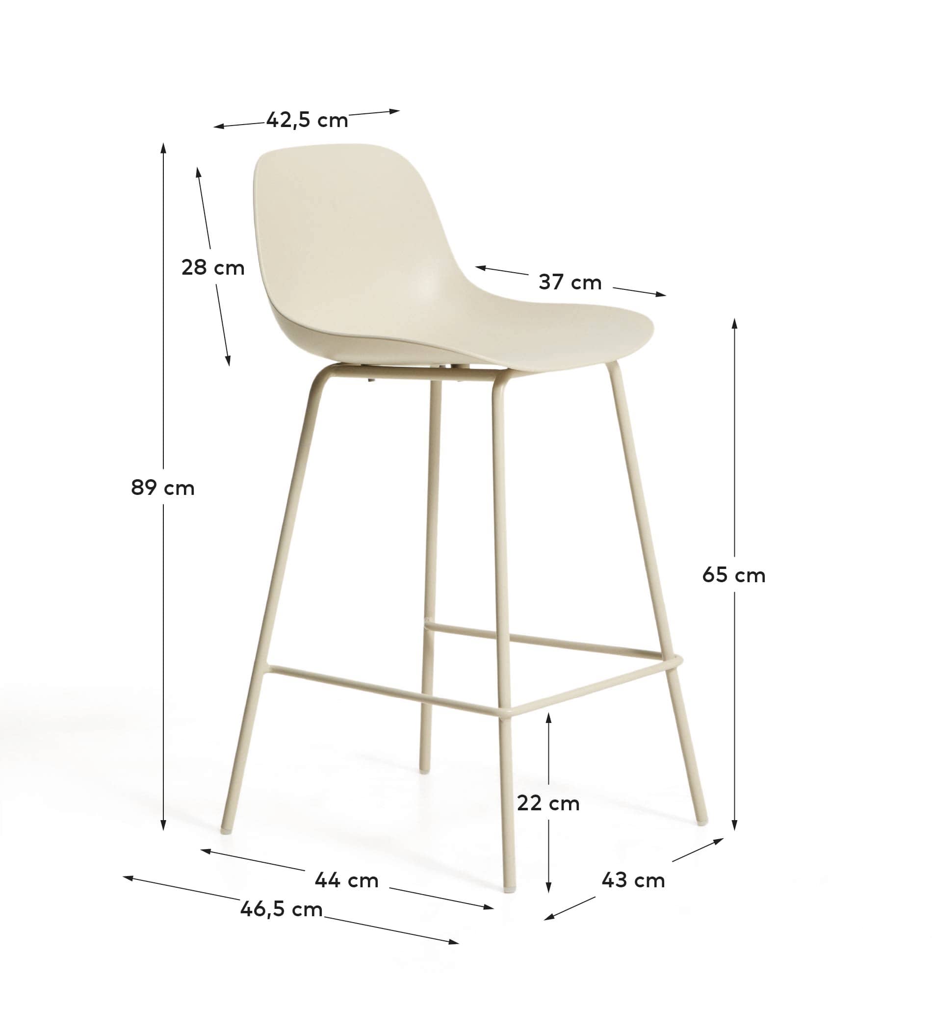 Altea beige stool with beige finish steel legs 65cm