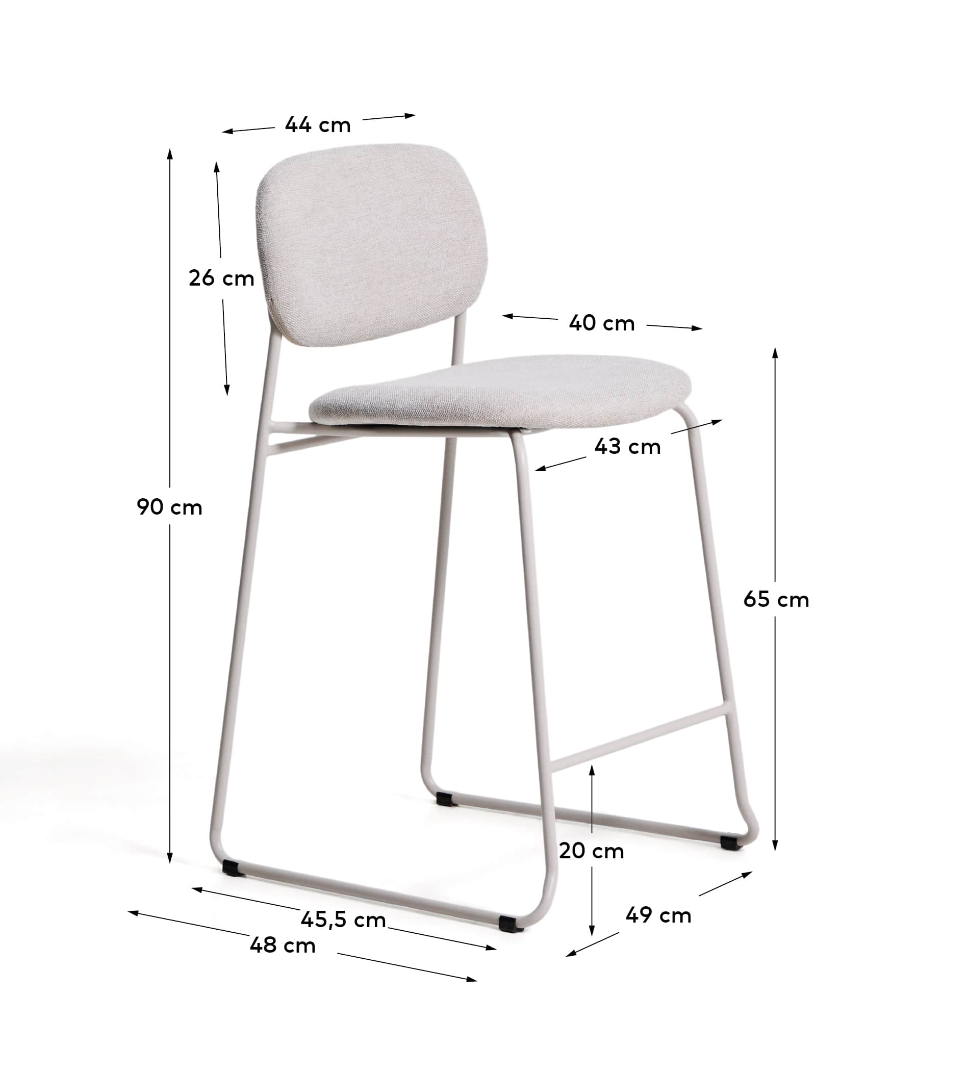 Meli stackable stool in beige chenille with beige metal legs FSC Mix Credit 65cm