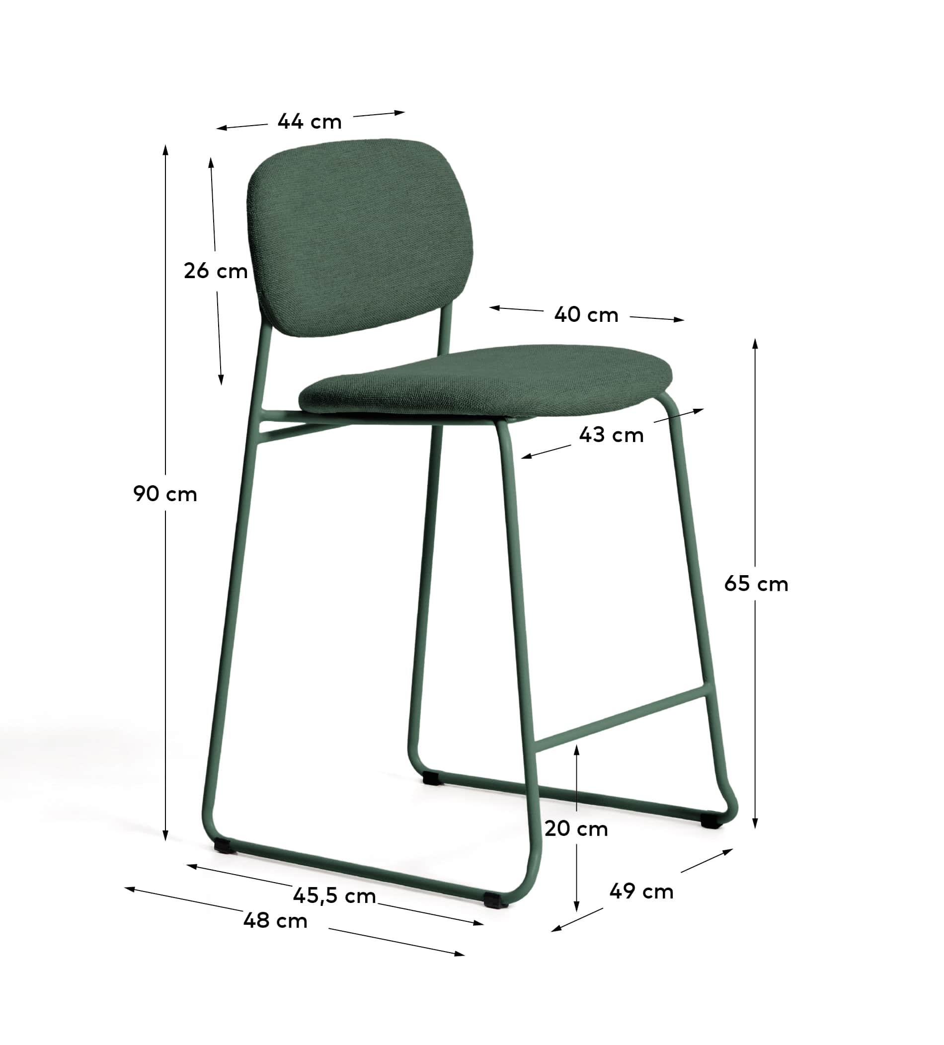 Meli stackable stool in green chenille with green metal legs FSC Mix Credit 65cm