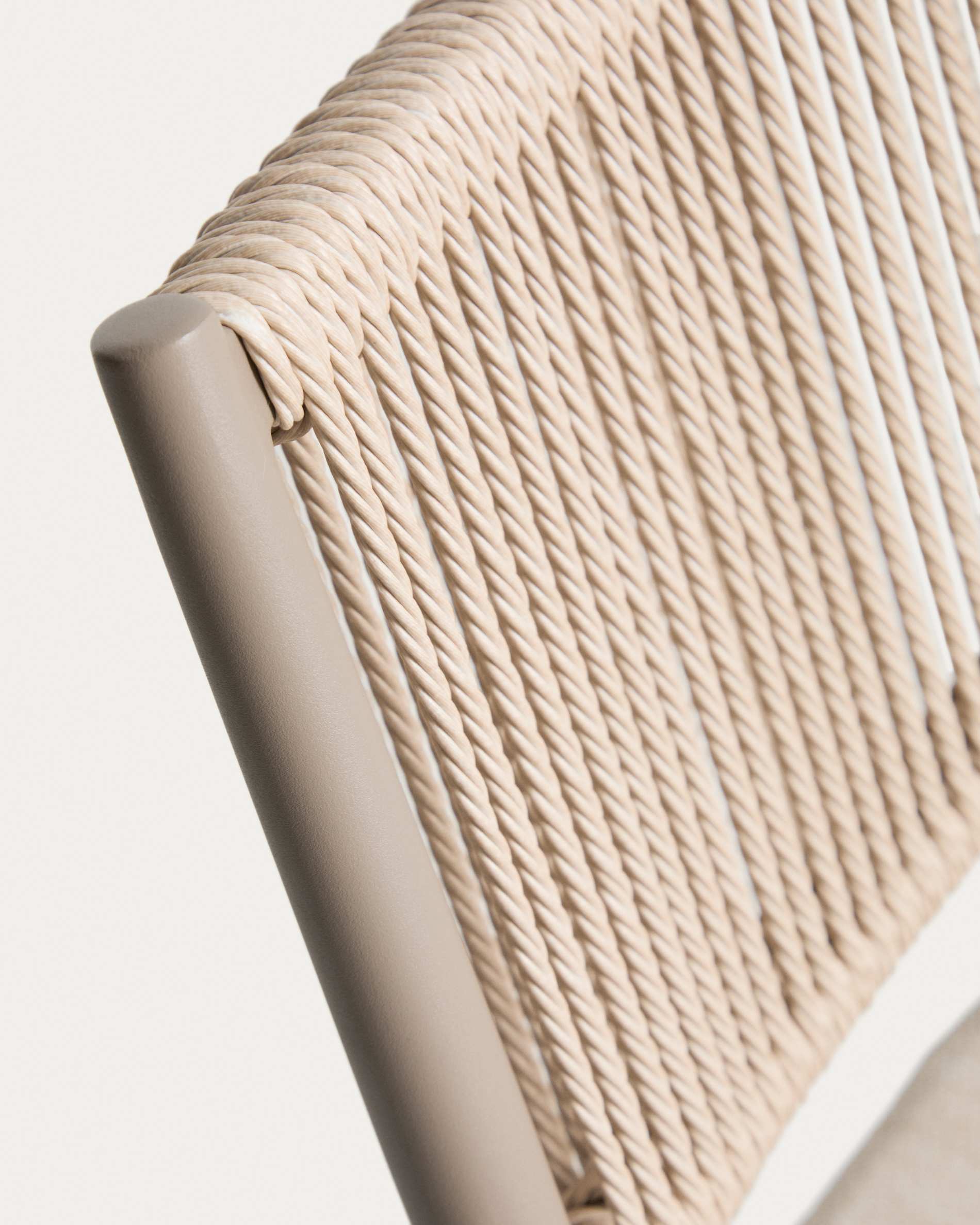 Argasi stackable outdoor chair in taupe aluminium and beige synthetic rope cord