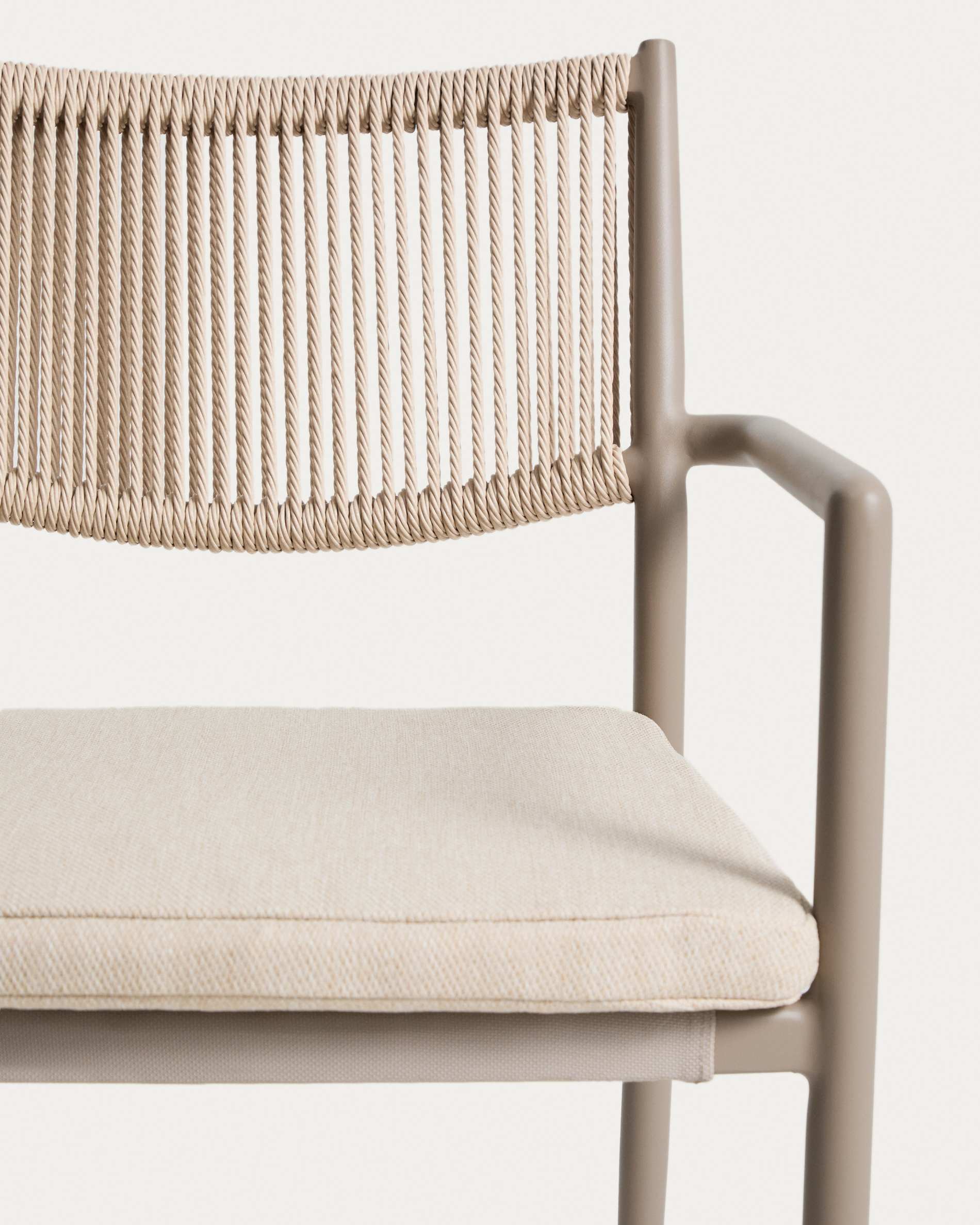 Argasi stackable outdoor chair in taupe aluminium and beige synthetic rope cord