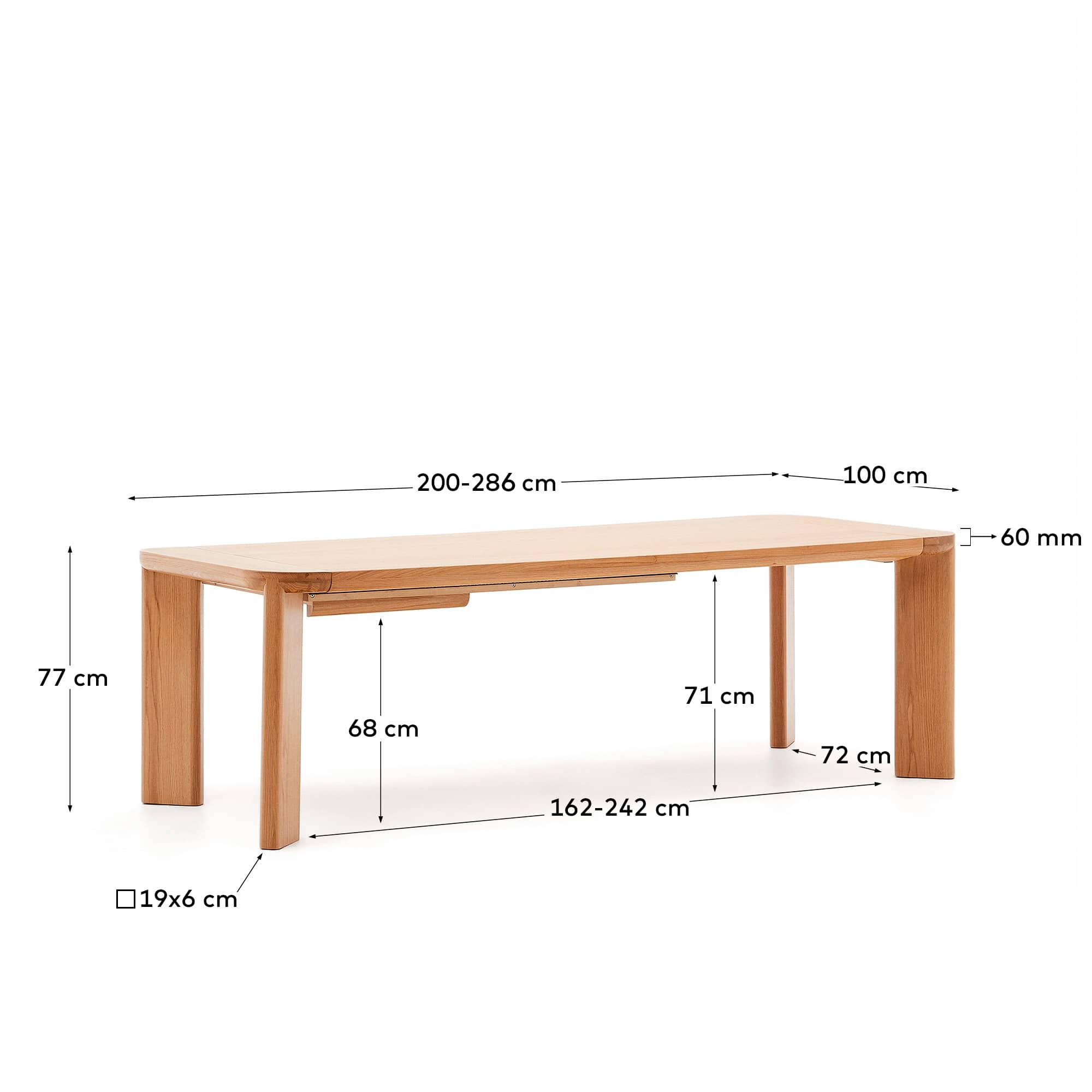 Jondal extendable table made of solid wood and oak veneer, 200 (286) cm x 100 cm FSC 100%