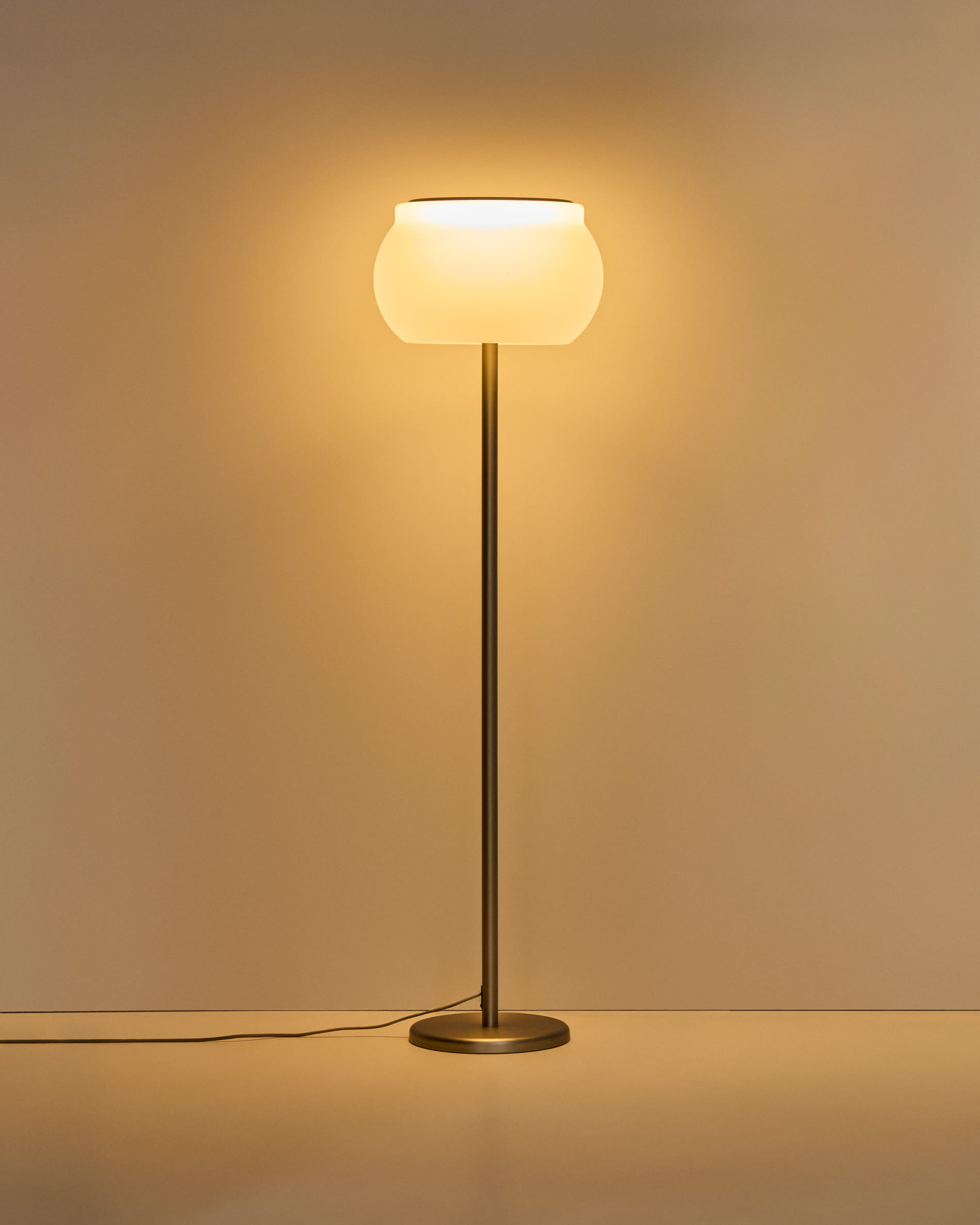 Leruna LED frosted glass and metal floor lamp with galvanised finish