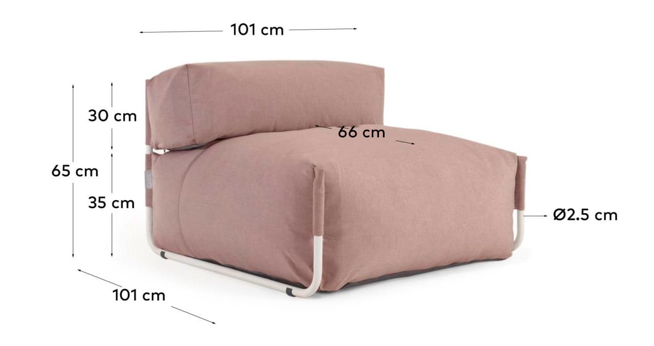Square modular 100% outdoor sofa pouffe w/ backrest, terracotta, white aluminium 101x101cm