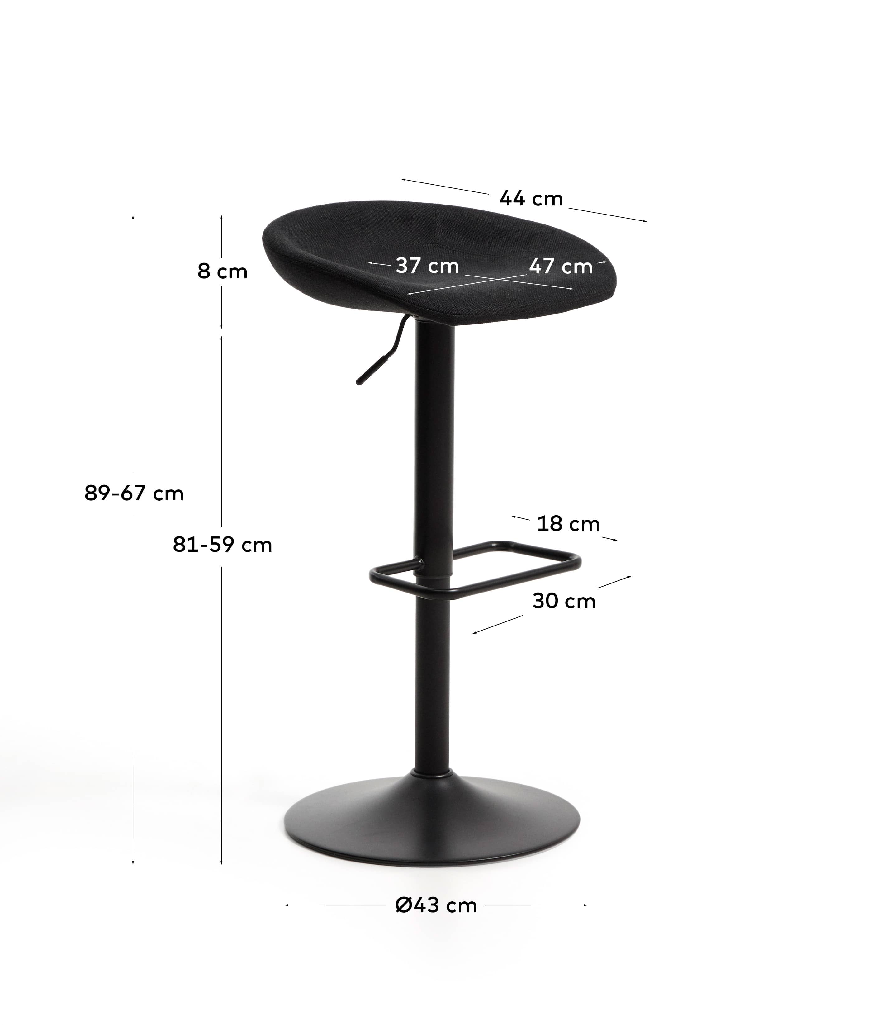 Danua stool in black chenille and matte black steel 68-89cm FSC 100%
