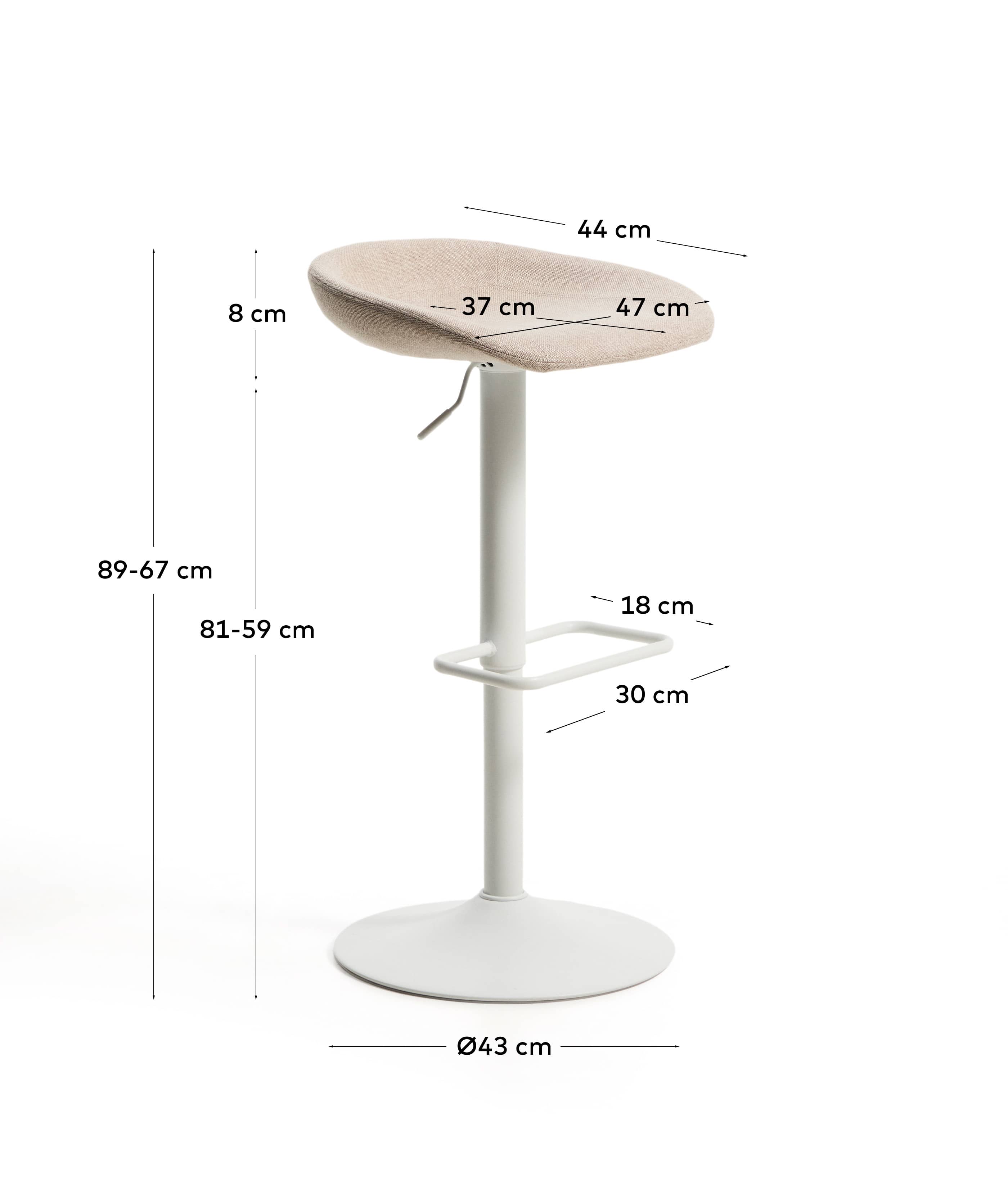 Danua stool in beige chenille and matte white steel 68-89 cm FSC 100%