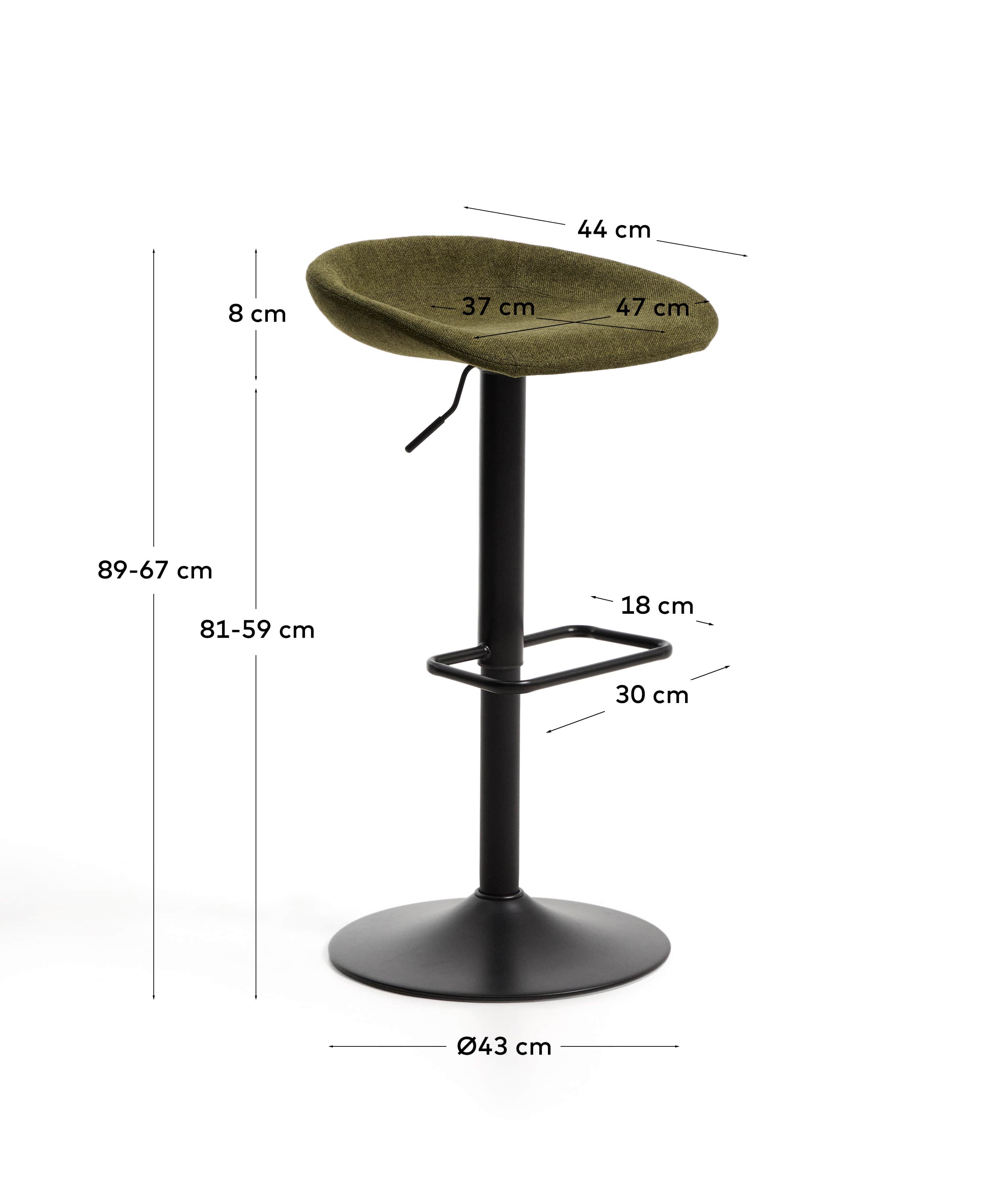 Danua stool in green chenille and matte black steel 68-89cm FSC 100%