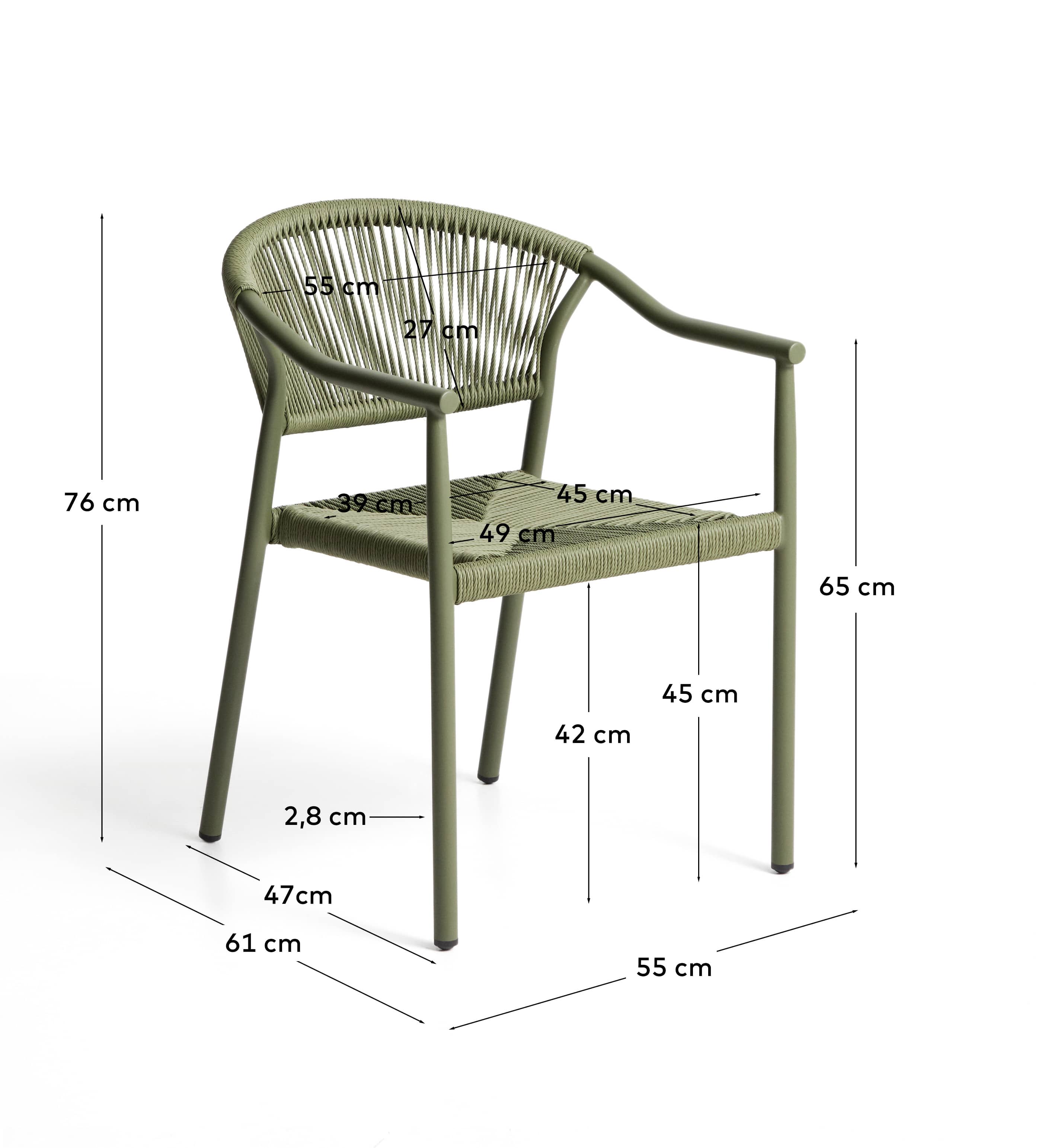 Livadia stackable outdoor chair in green aluminium
