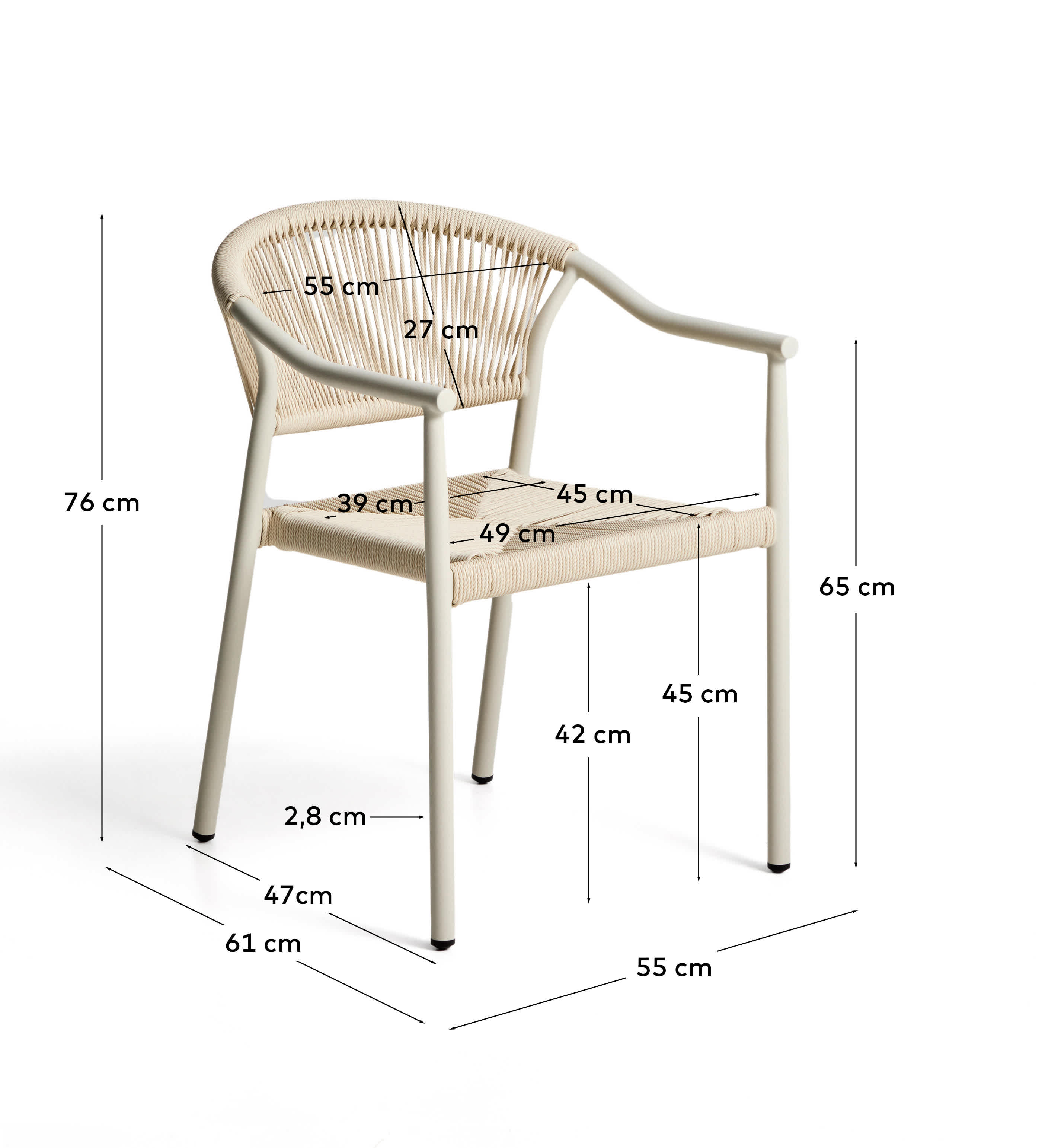 Livadia stackable outdoor chair in ecru aluminium