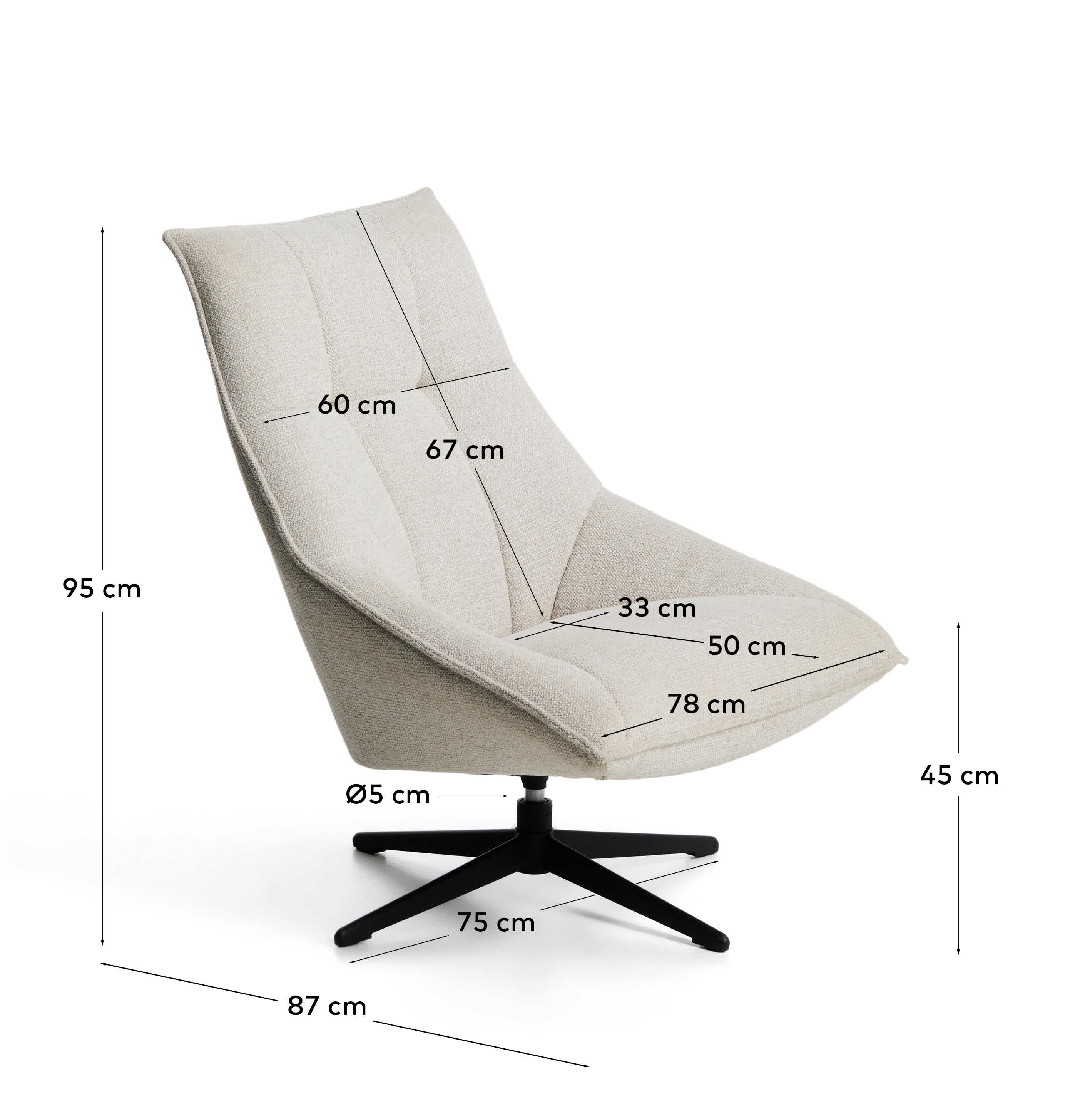 Dirala swivel armchair in beige chenille and steel with black finish FSC 100%