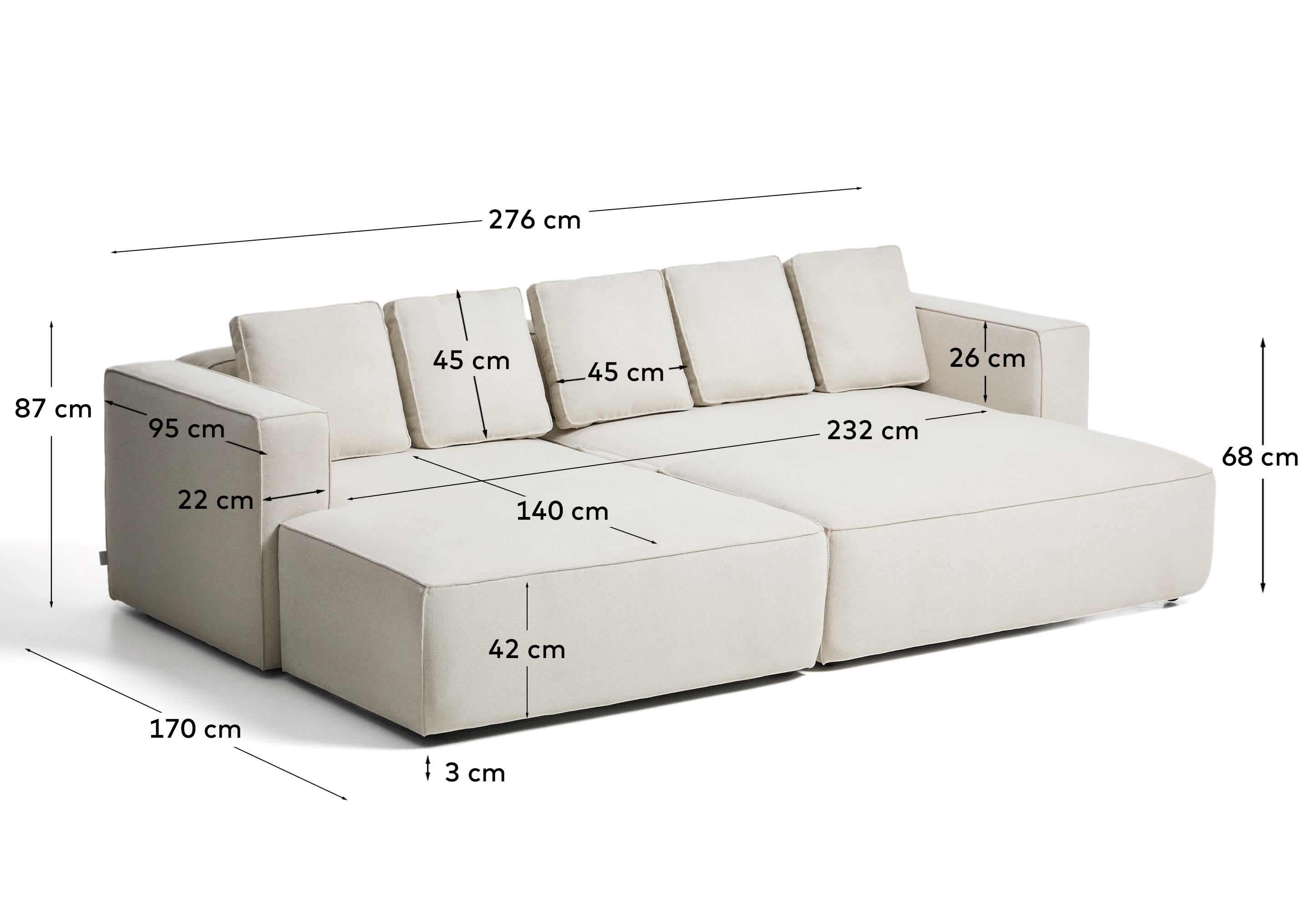Marela beige chenille 3-seater sofa bed with left chaise longue 276cm FSC Mix Credit