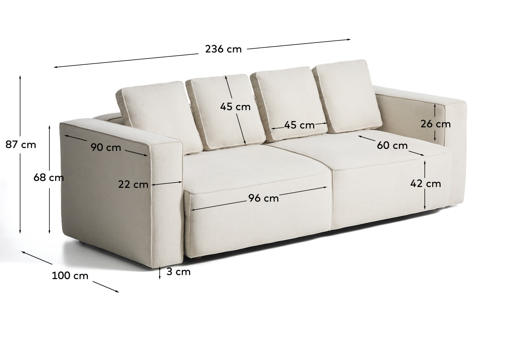 Marela beige chenille 3-seater sofa bed 236cm FSC Mix Credit
