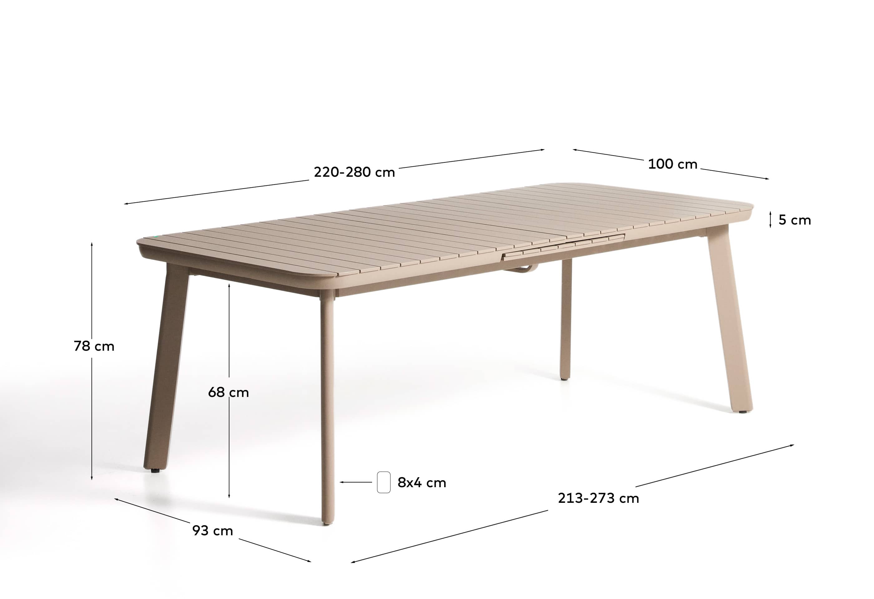 Izola extendable outdoor table in aluminium with taupe finish 220 (280) x 100 cm