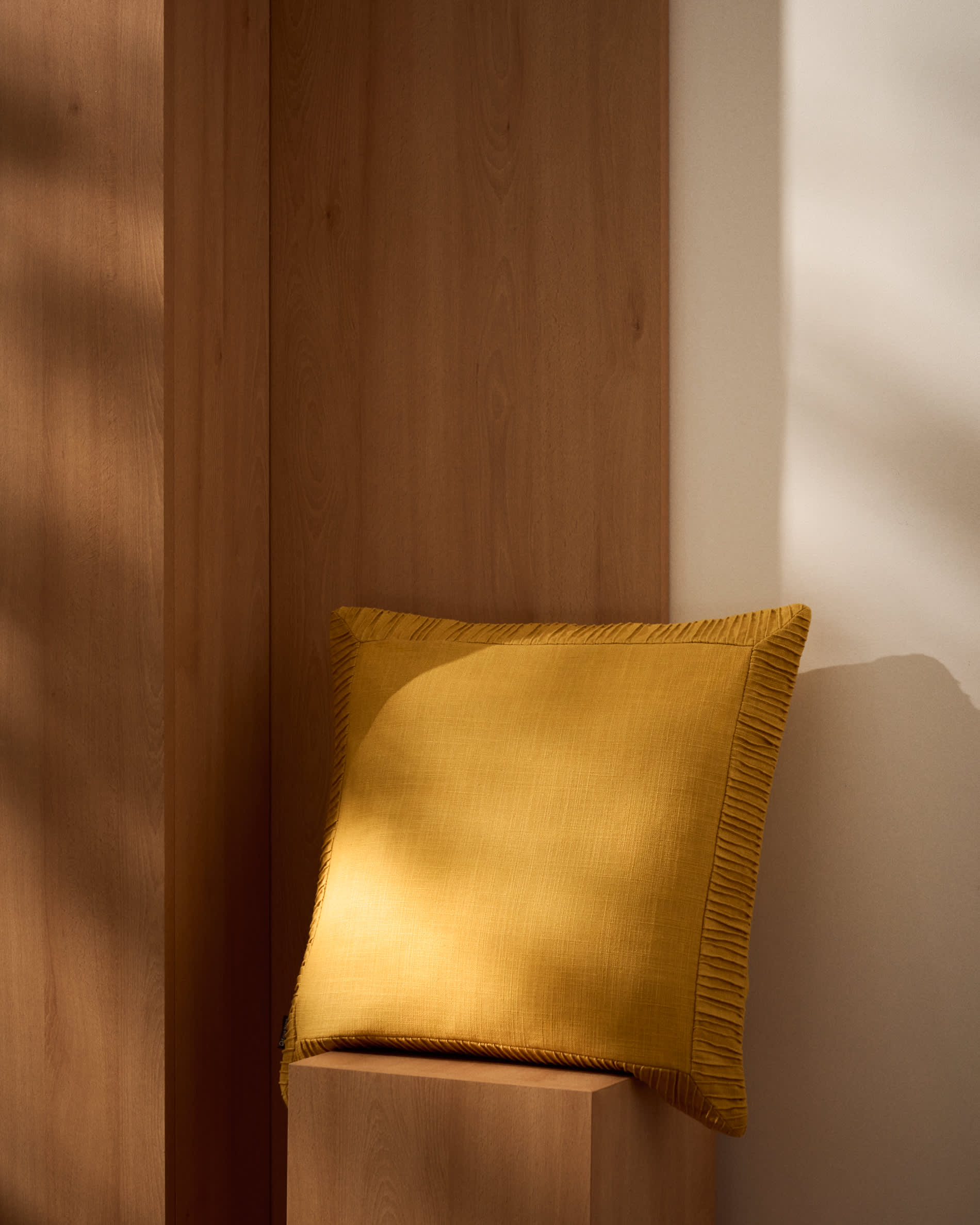Luadia cotton cushion cover with yellow pleated detail 50 x 50cm