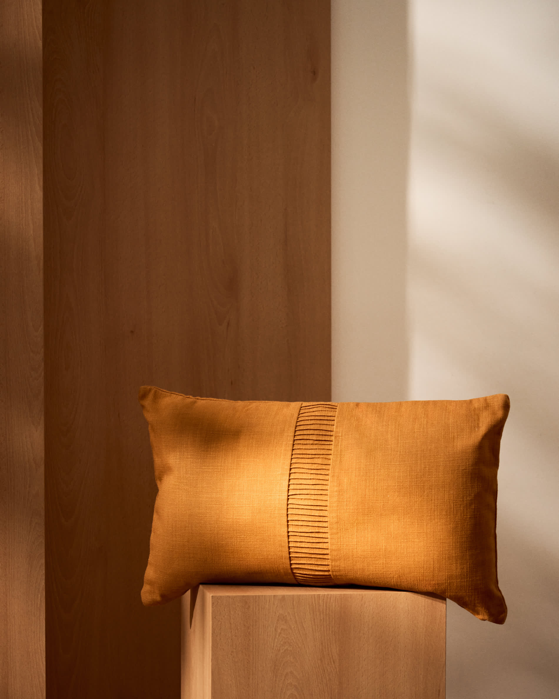 Luadia cotton cushion cover with orange pleated detail 30 x 50cm