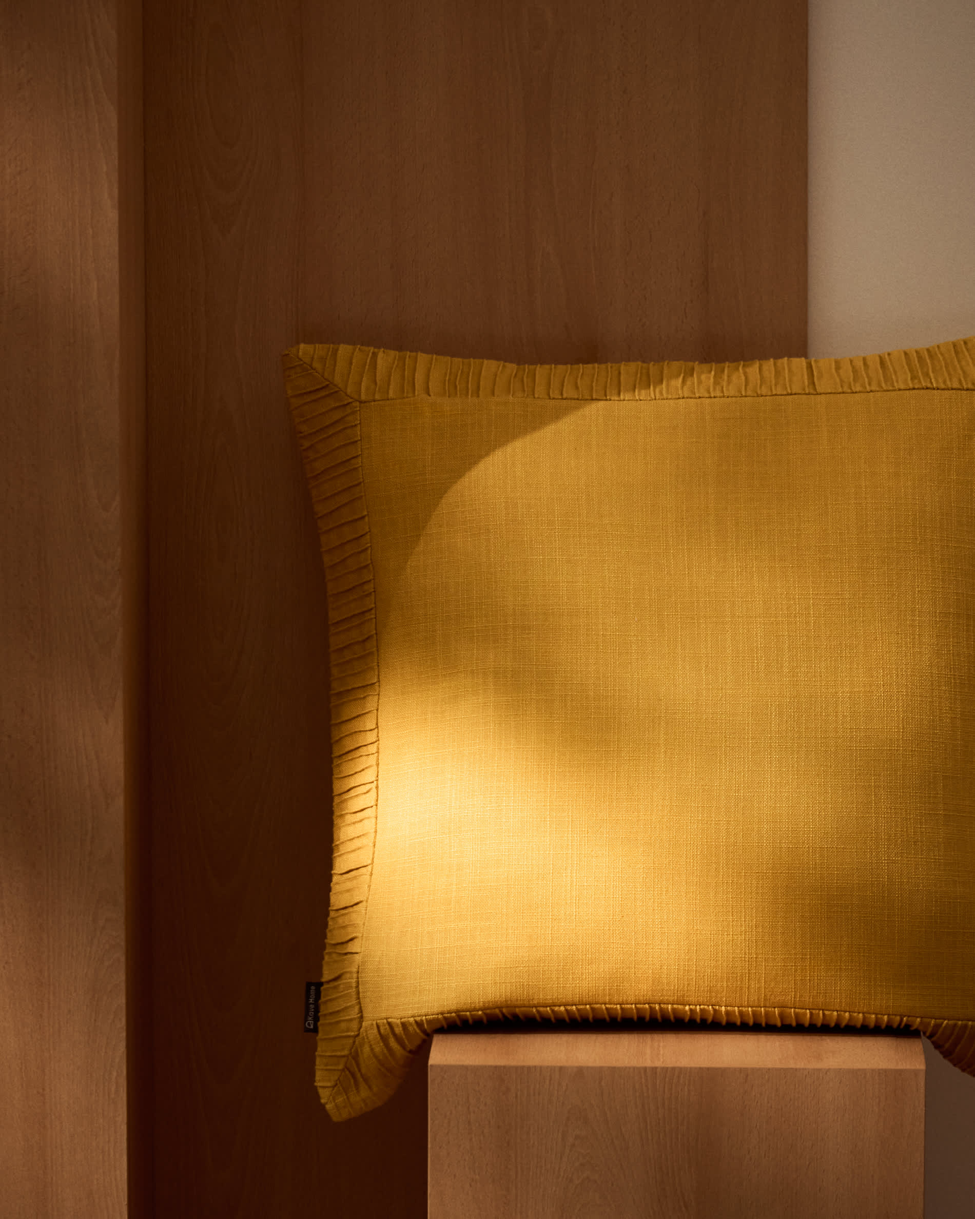 Luadia cotton cushion cover with yellow pleated detail 50 x 50cm