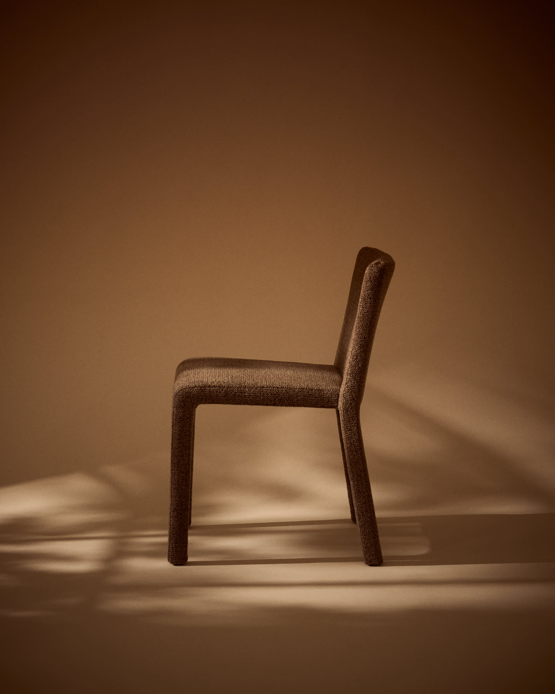 Loria stackable chair in chocolate brown chenille FSC 100%