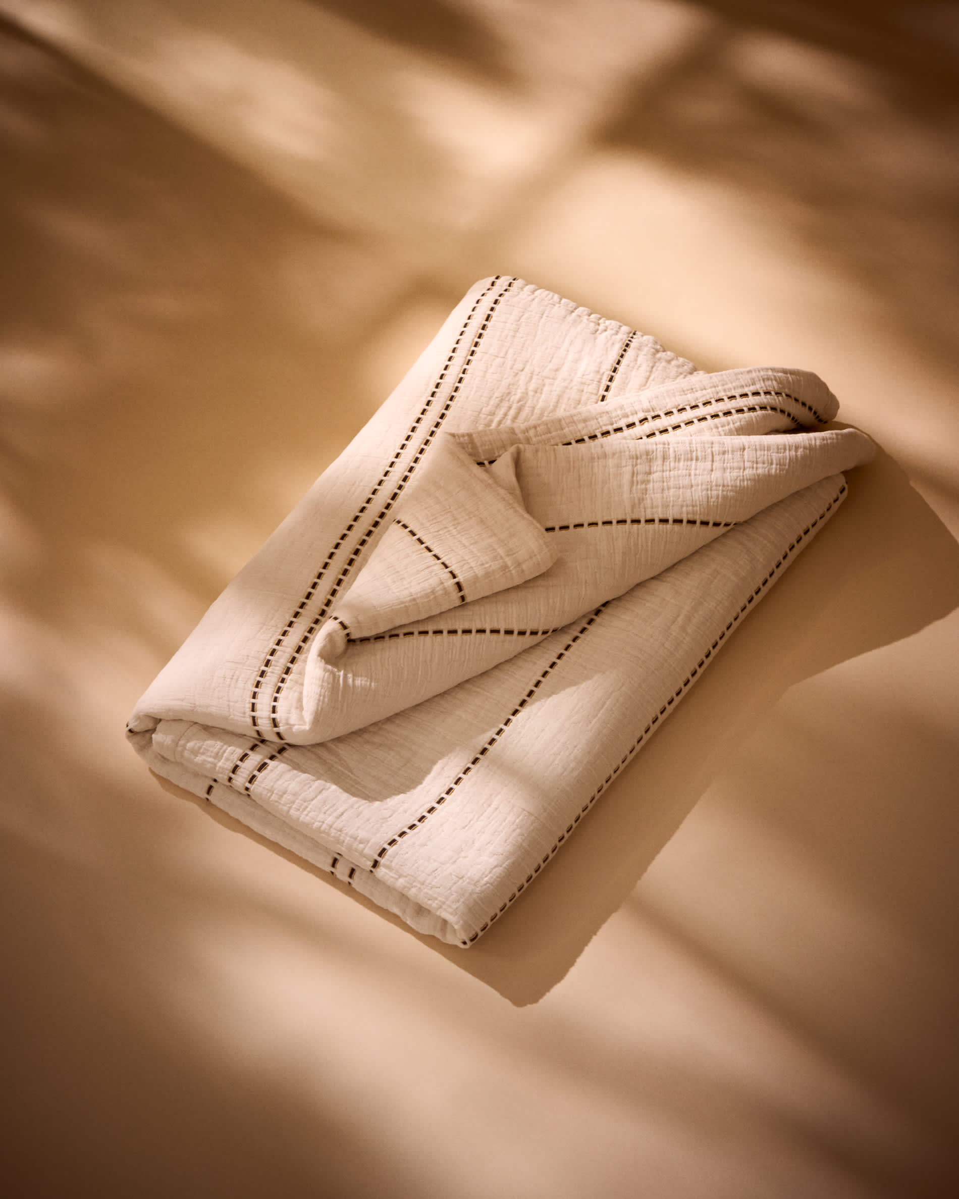 Siloda beige striped double-gauze cotton bedspread for 150/160cm bed